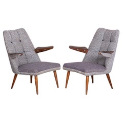 Vintage Set of Two Grey Mid Century Armchairs Made in 1950s Czechia, Original Condition