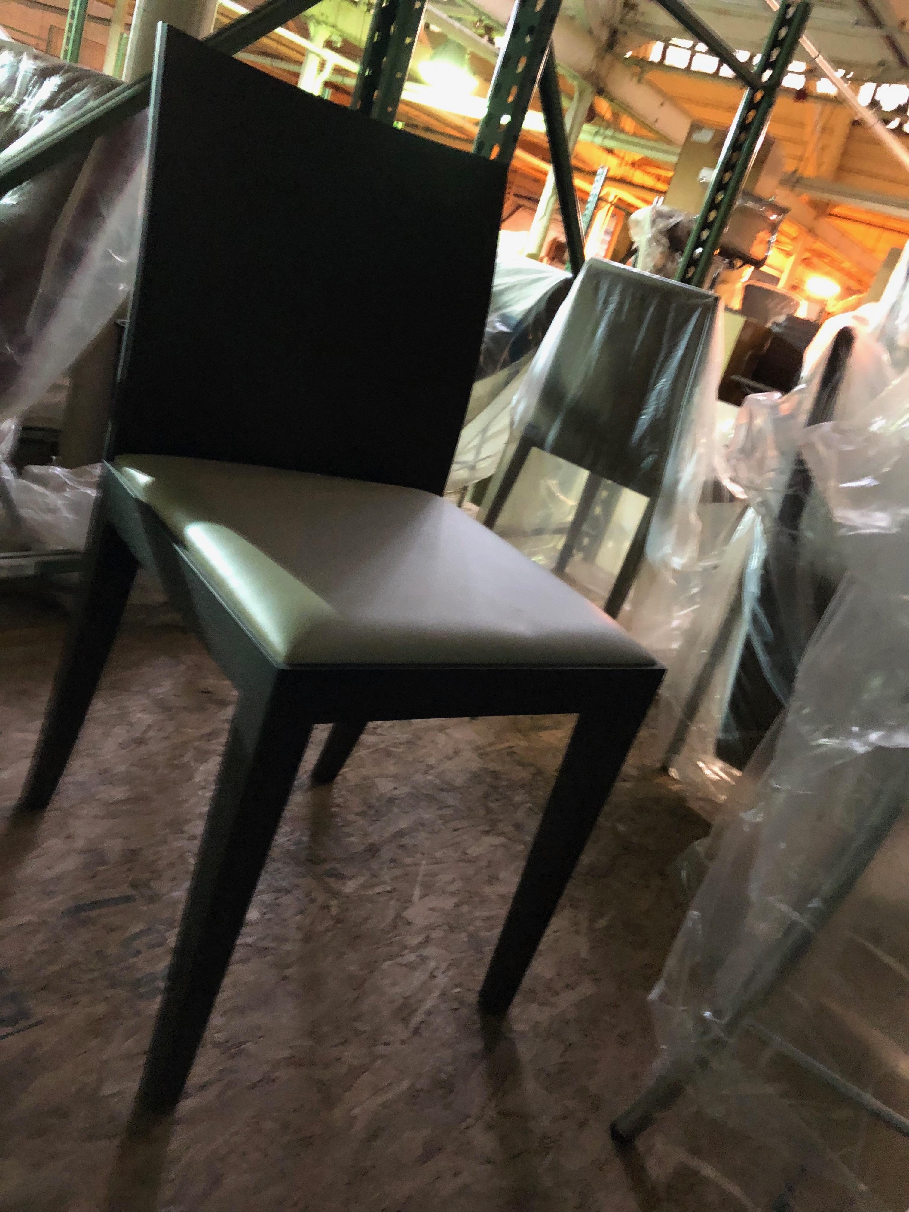 Set of Two Grey Oak Frame Taupe Leather Arco Flex Chairs In Good Condition In New York, NY