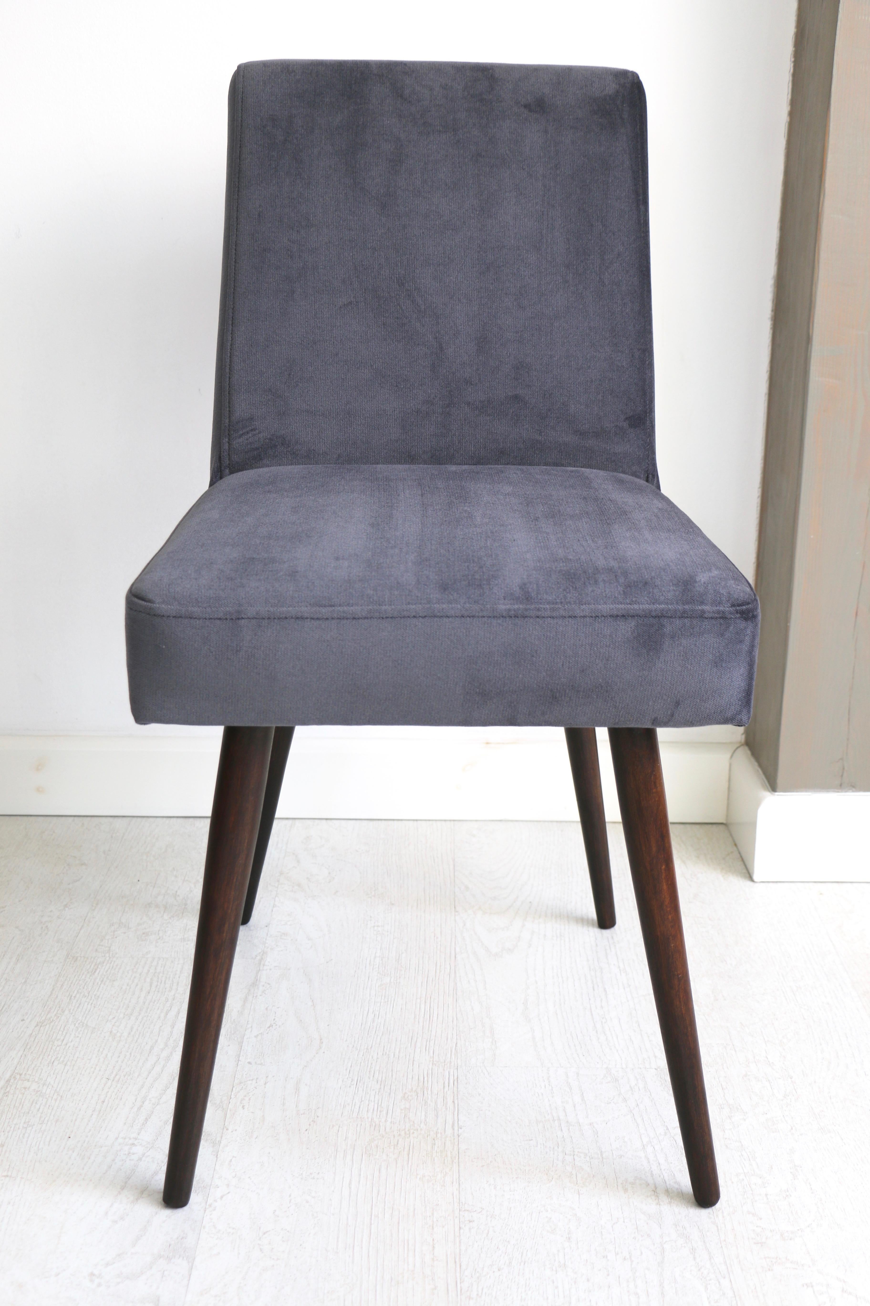 Polish Set of Two Grey Velvet Chairs from 1970s For Sale