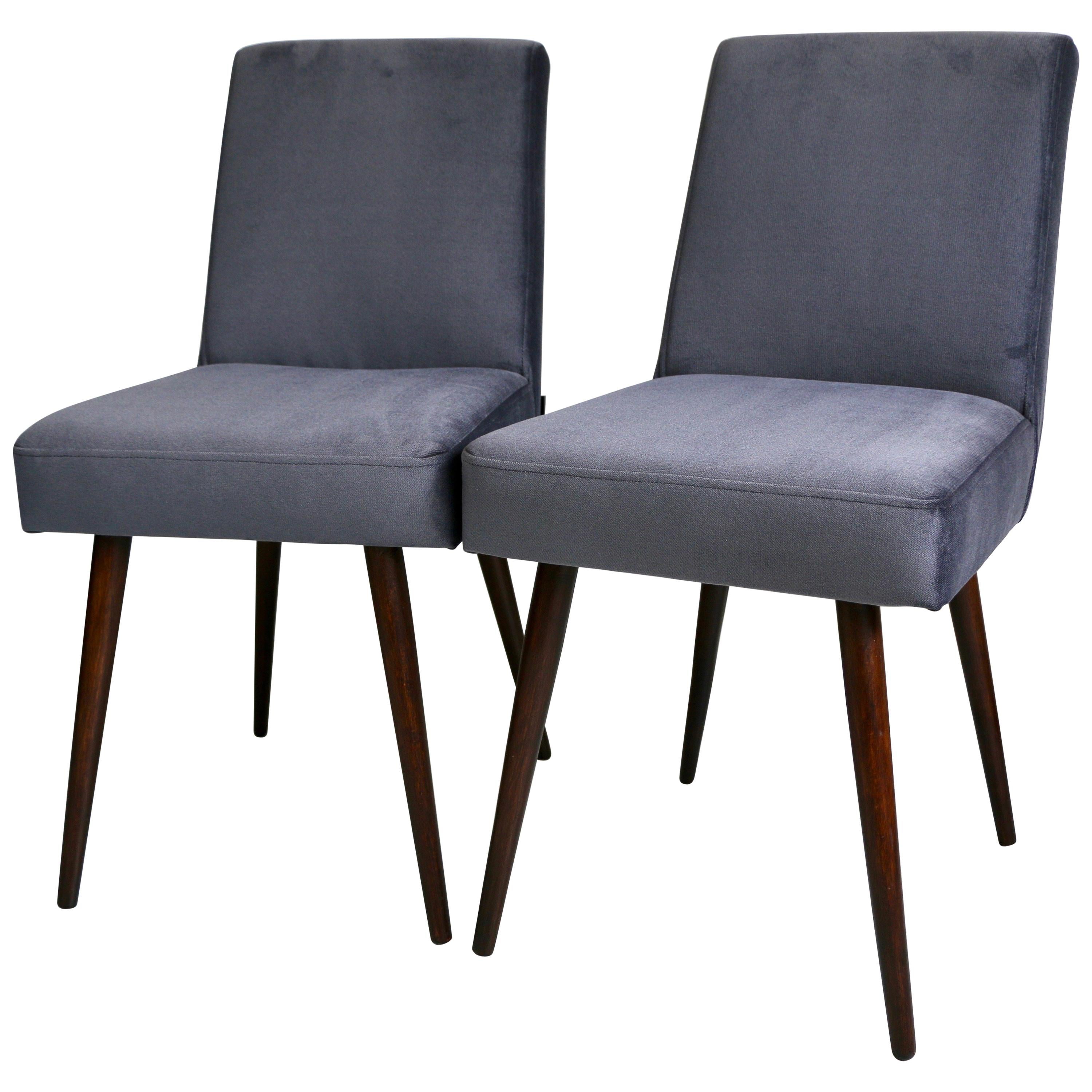 Set of Two Grey Velvet Chairs from 1970s For Sale