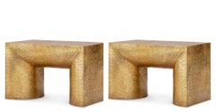 Set of Two Hammered Brass Side Table