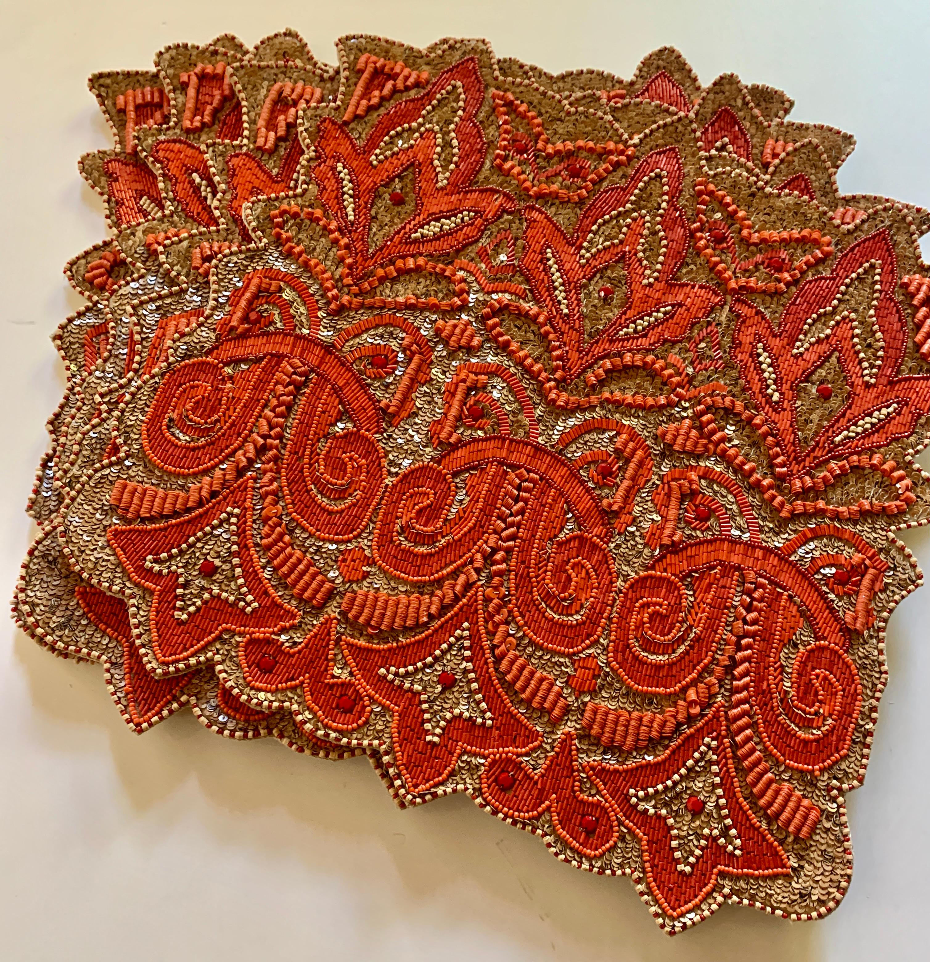 Modern Set of Two Hand Beaded Placemats by Amy Seybert For Sale