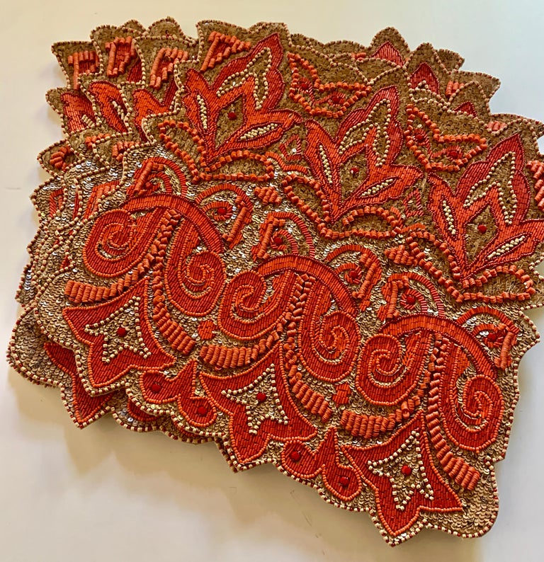 Set of Two Hand Beaded Placemats by Amy Seybert For Sale at 1stDibs