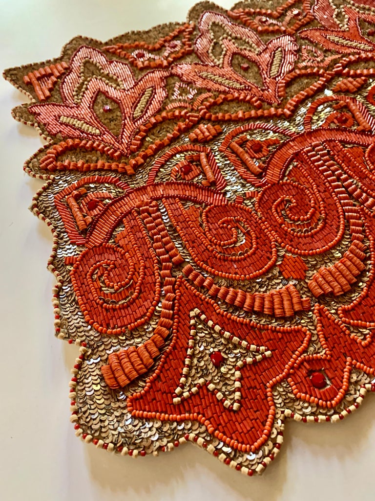 Set of Two Hand Beaded Placemats by Amy Seybert For Sale at 1stDibs