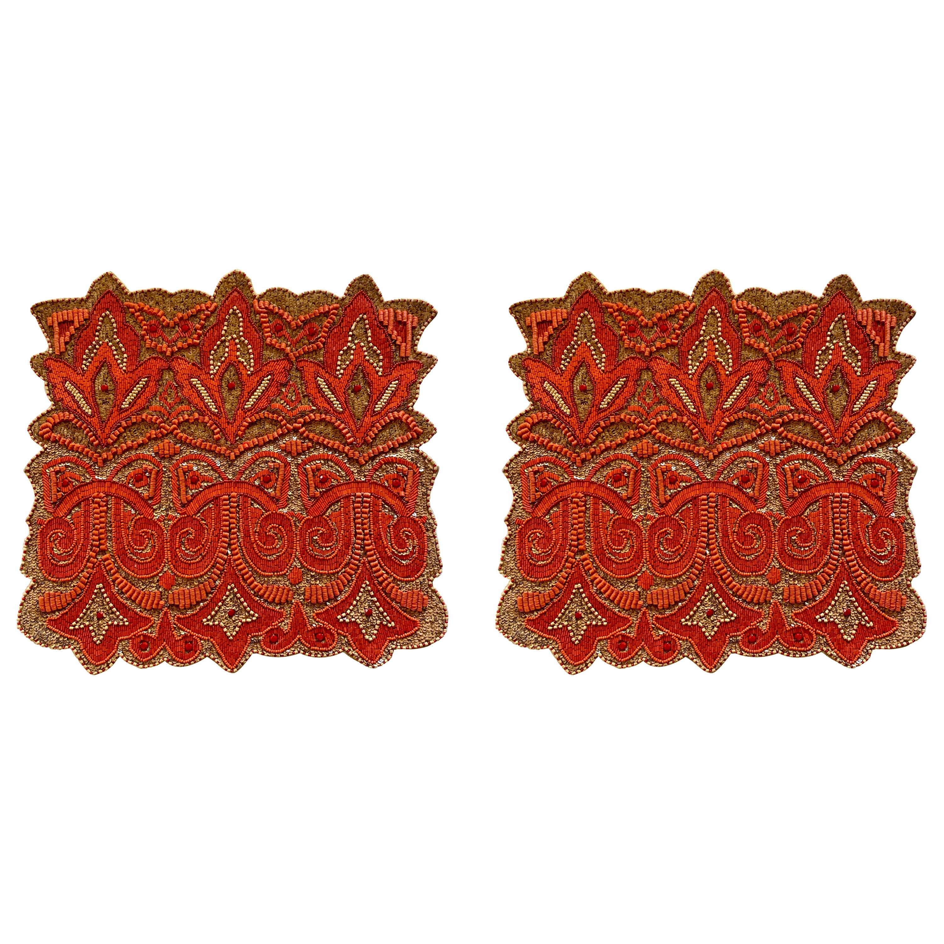 Set of Two Hand Beaded Placemats by Amy Seybert For Sale