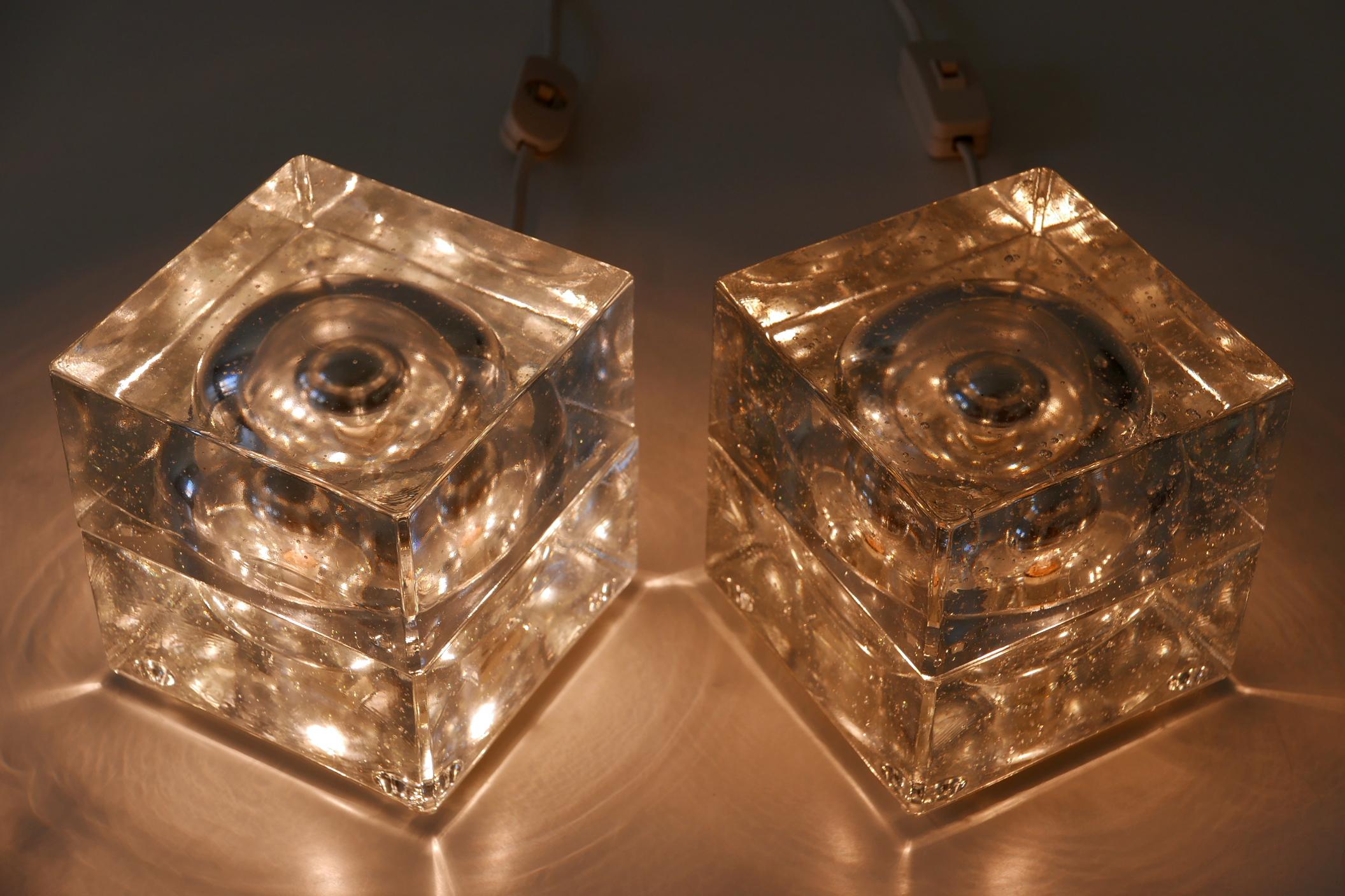 Set of Two Hand Blown Cubic Table Lamps by Müller & Zimmer, 1970s, Germany 4