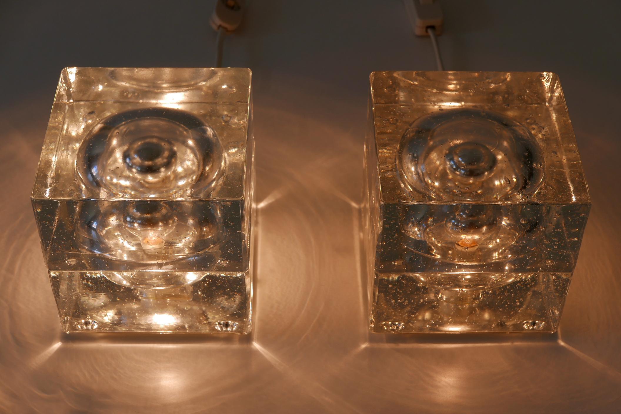 Set of Two Hand Blown Cubic Table Lamps by Müller & Zimmer, 1970s, Germany 7