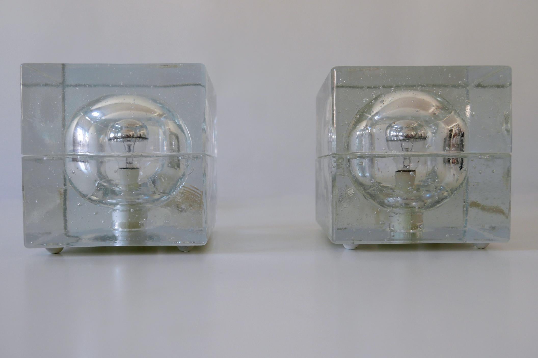 Mid-Century Modern Set of Two Hand Blown Cubic Table Lamps by Müller & Zimmer, 1970s, Germany