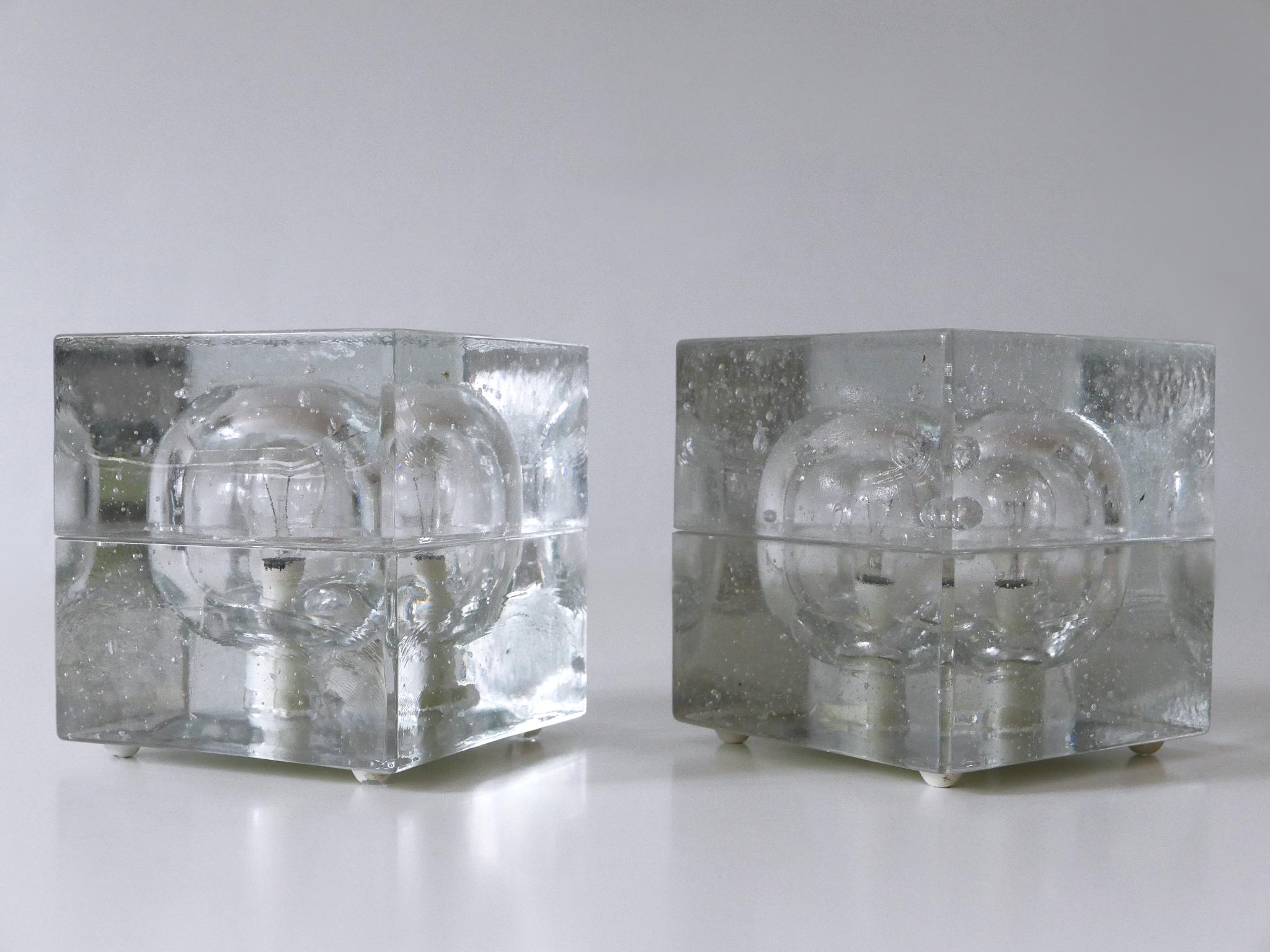Mid-Century Modern Set of Two Hand Blown Cubic Table Lamps by Müller & Zimmer, 1970s, Germany For Sale