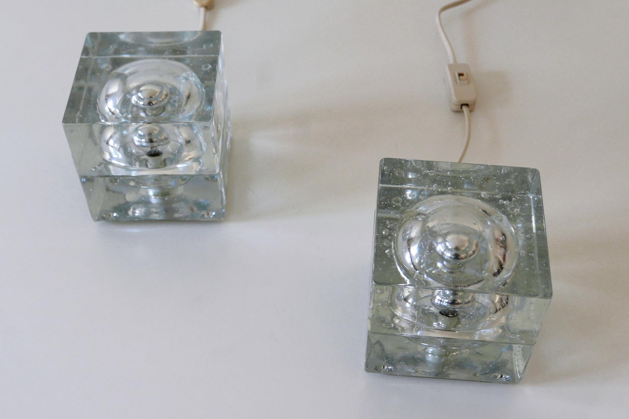Set of Two Hand Blown Cubic Table Lamps by Müller & Zimmer, 1970s, Germany 3