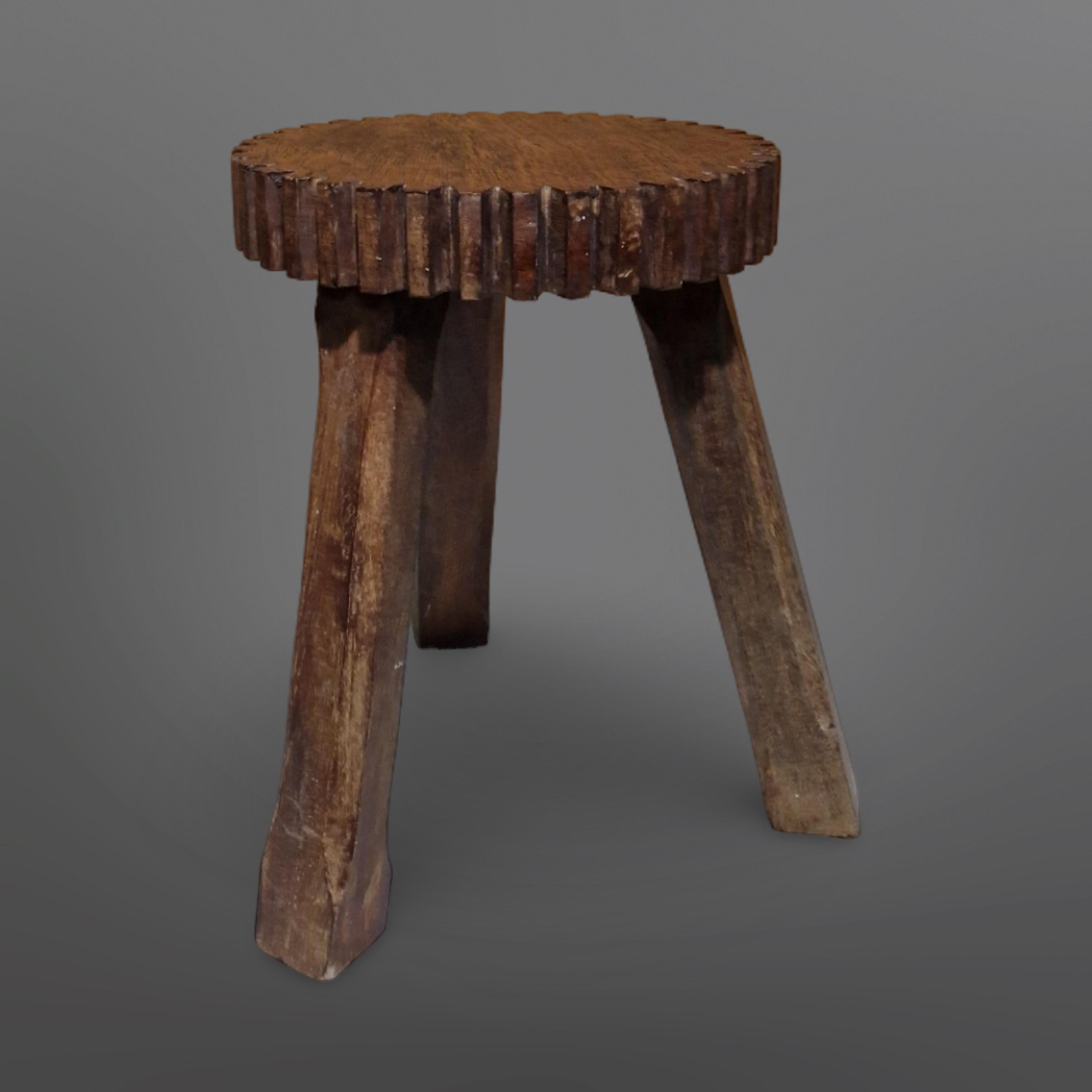 Dutch Set of two hand carved brutalist stools, Netherlands 1950s For Sale