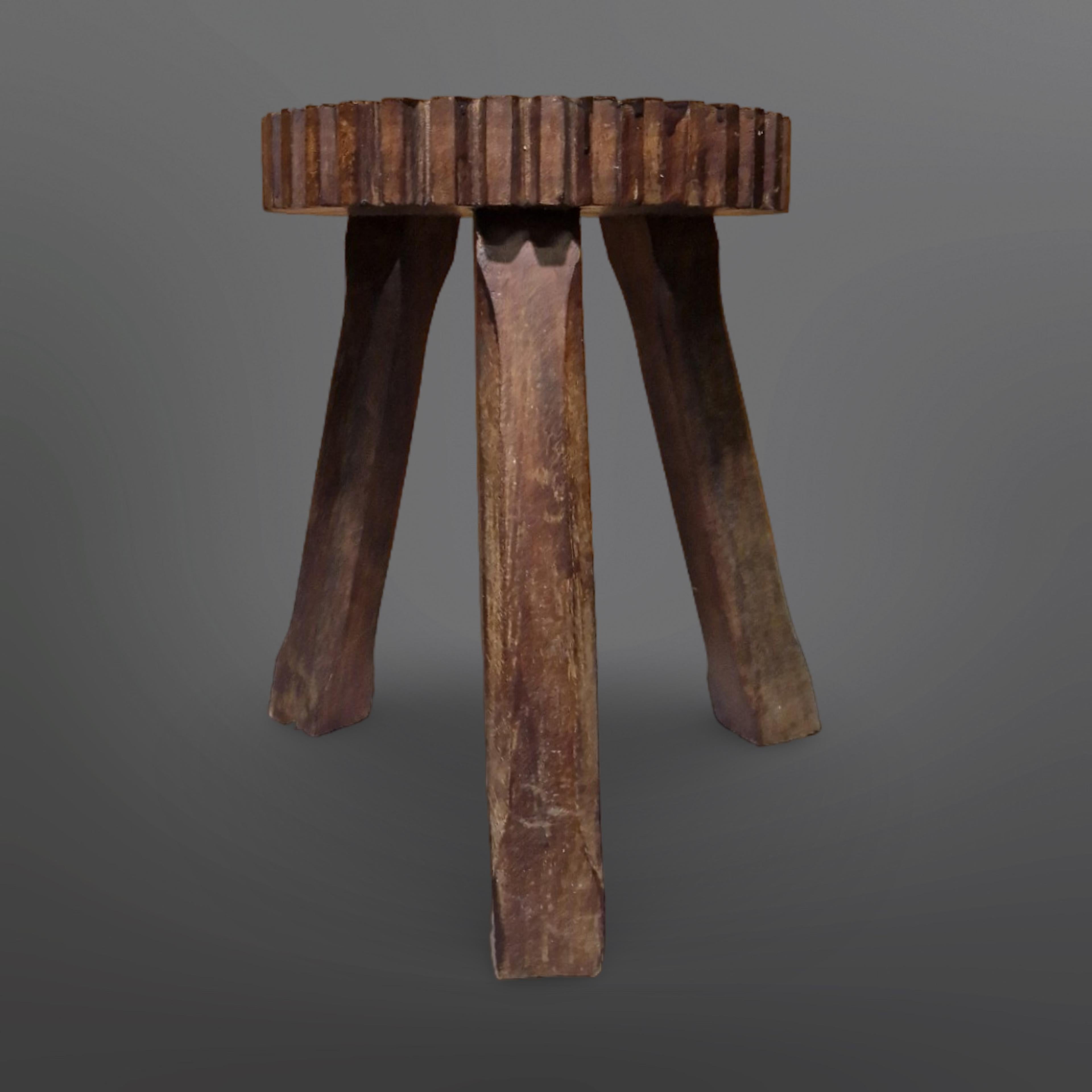 Hand-Carved Set of two hand carved brutalist stools, Netherlands 1950s For Sale