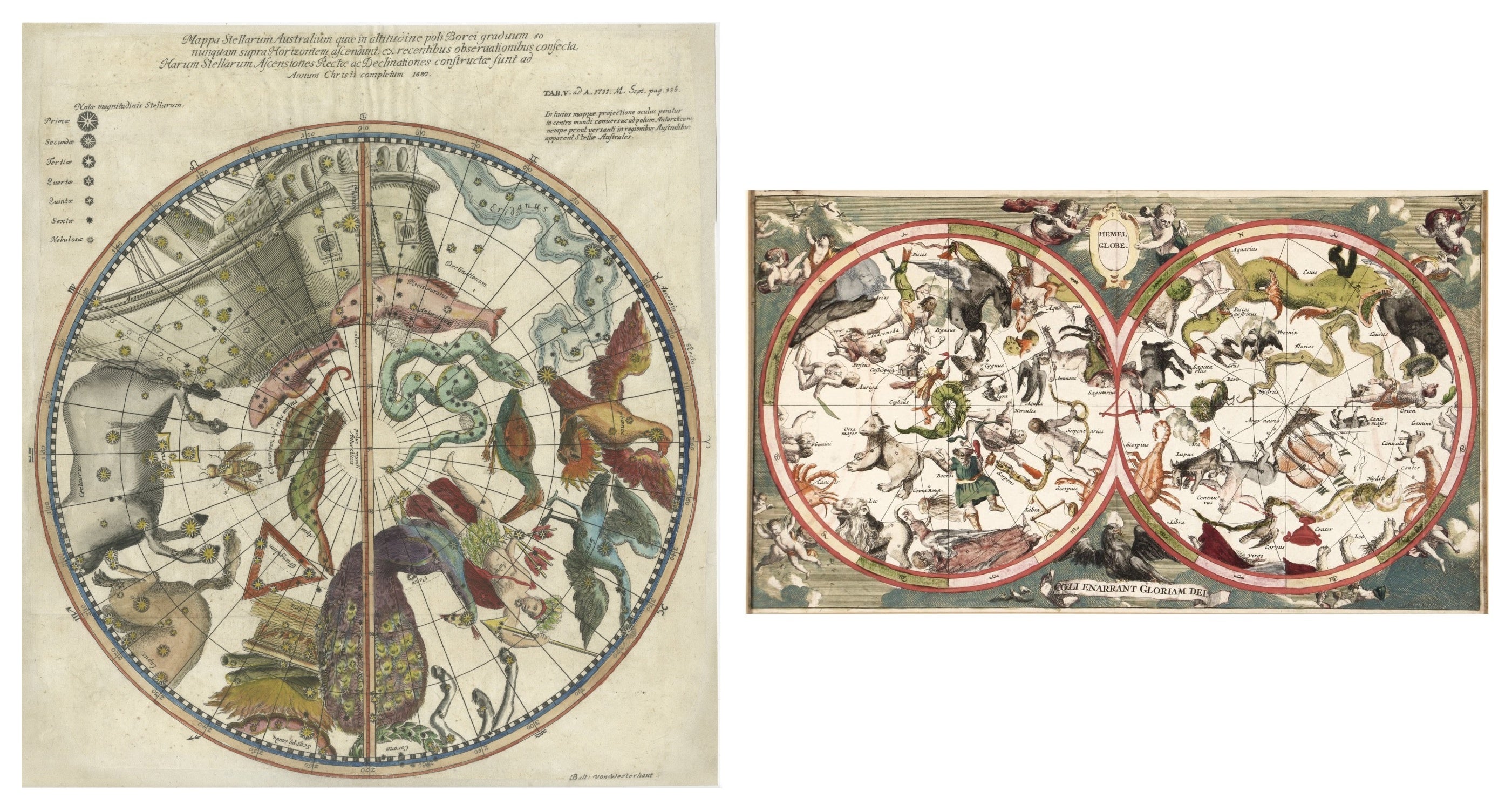 Set of Two Hand-Colored Celestial Maps - Early 18th Century