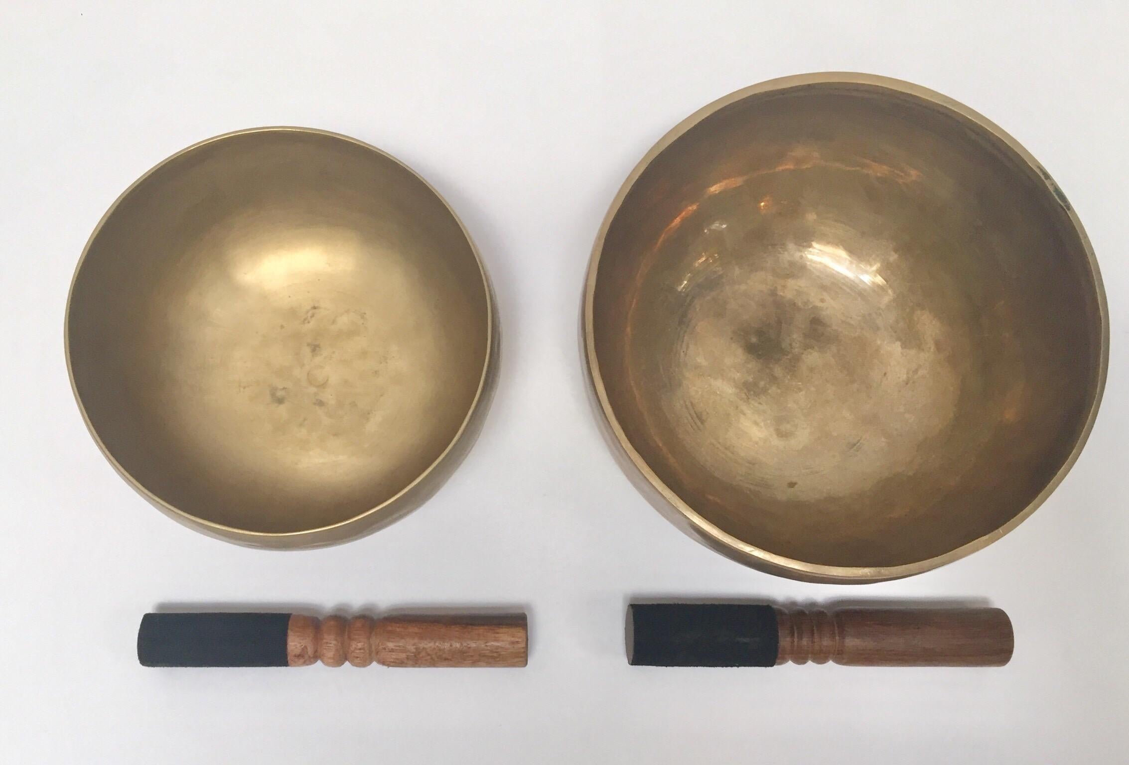 Set of Two Hand-Hammered Brass Singing Bowls 5