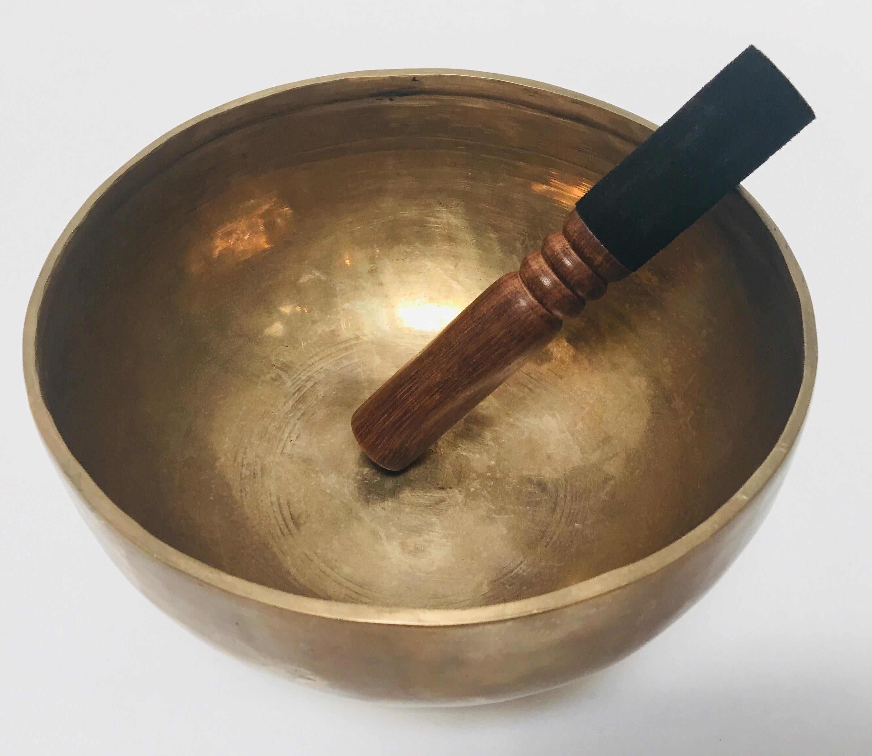 Folk Art Set of Two Hand-Hammered Brass Singing Bowls