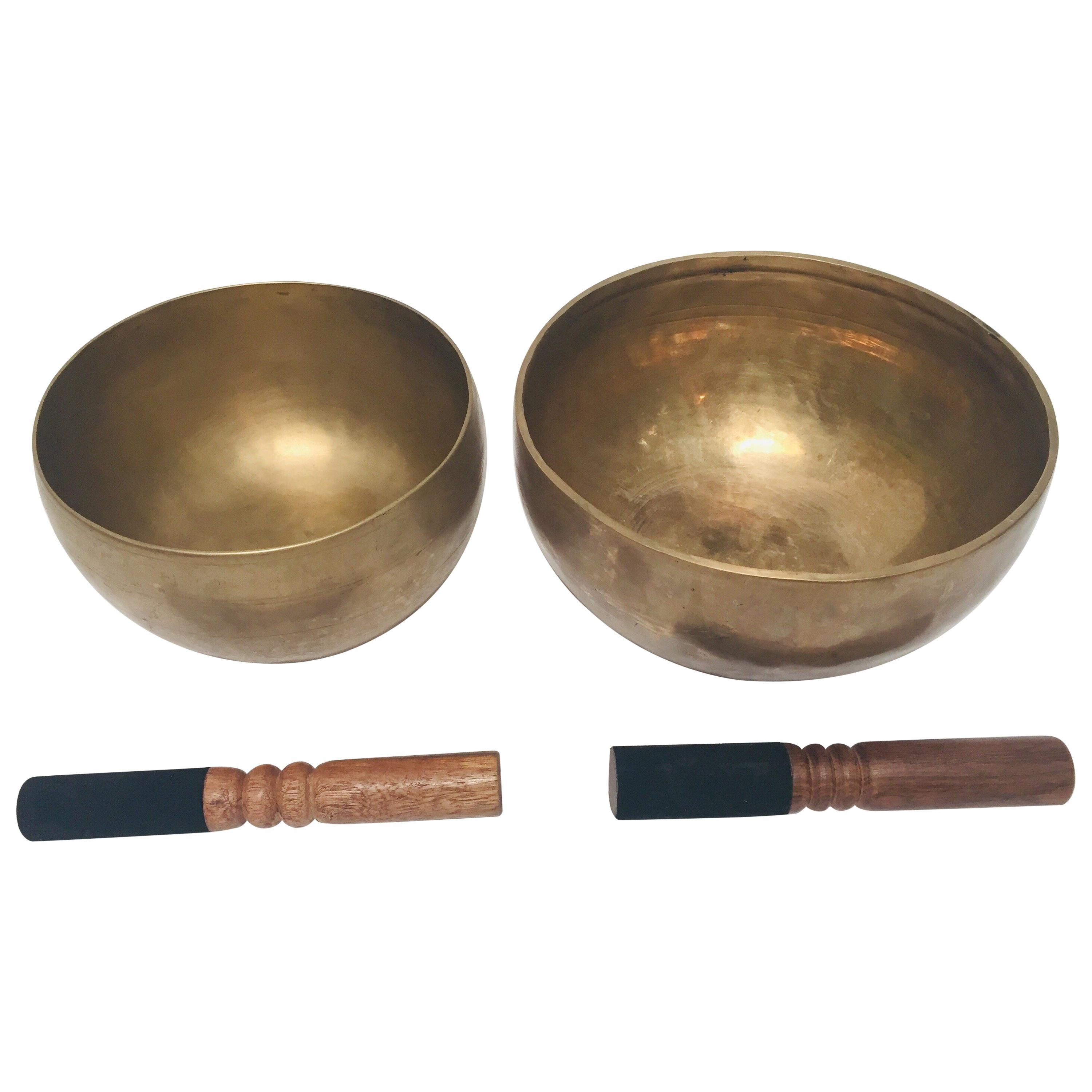 Set of Two Hand-Hammered Brass Singing Bowls
