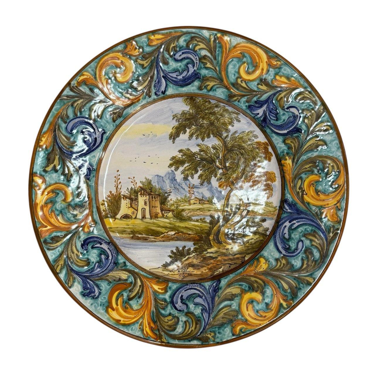 Ceramic Set of Two Hand-Pair of Italian Renaissance Style Platters by N. Tapolini, 1970s For Sale