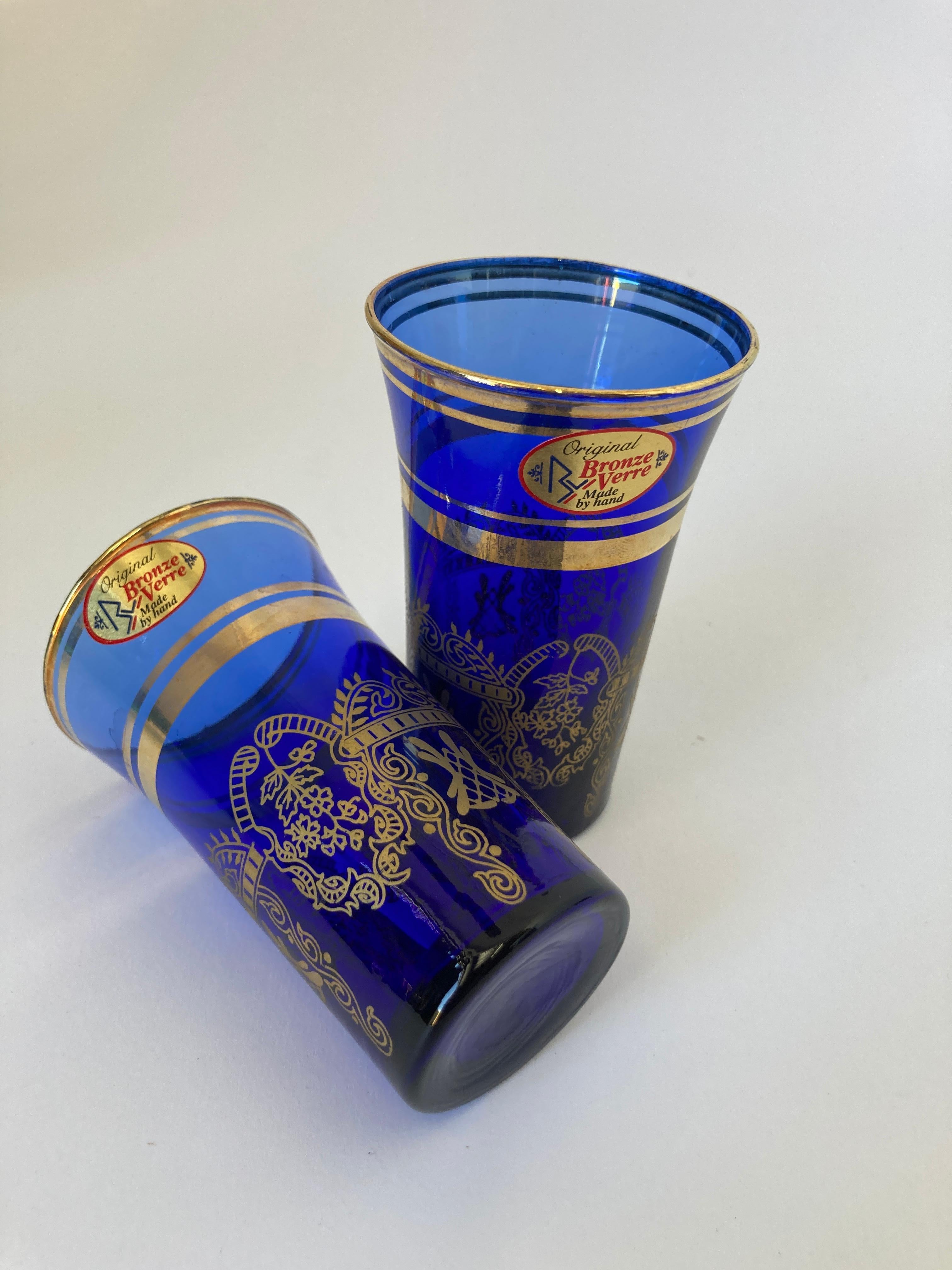 Italian Moorish Royal Blue and Gold Crystal Drinking Glasses For Sale 3
