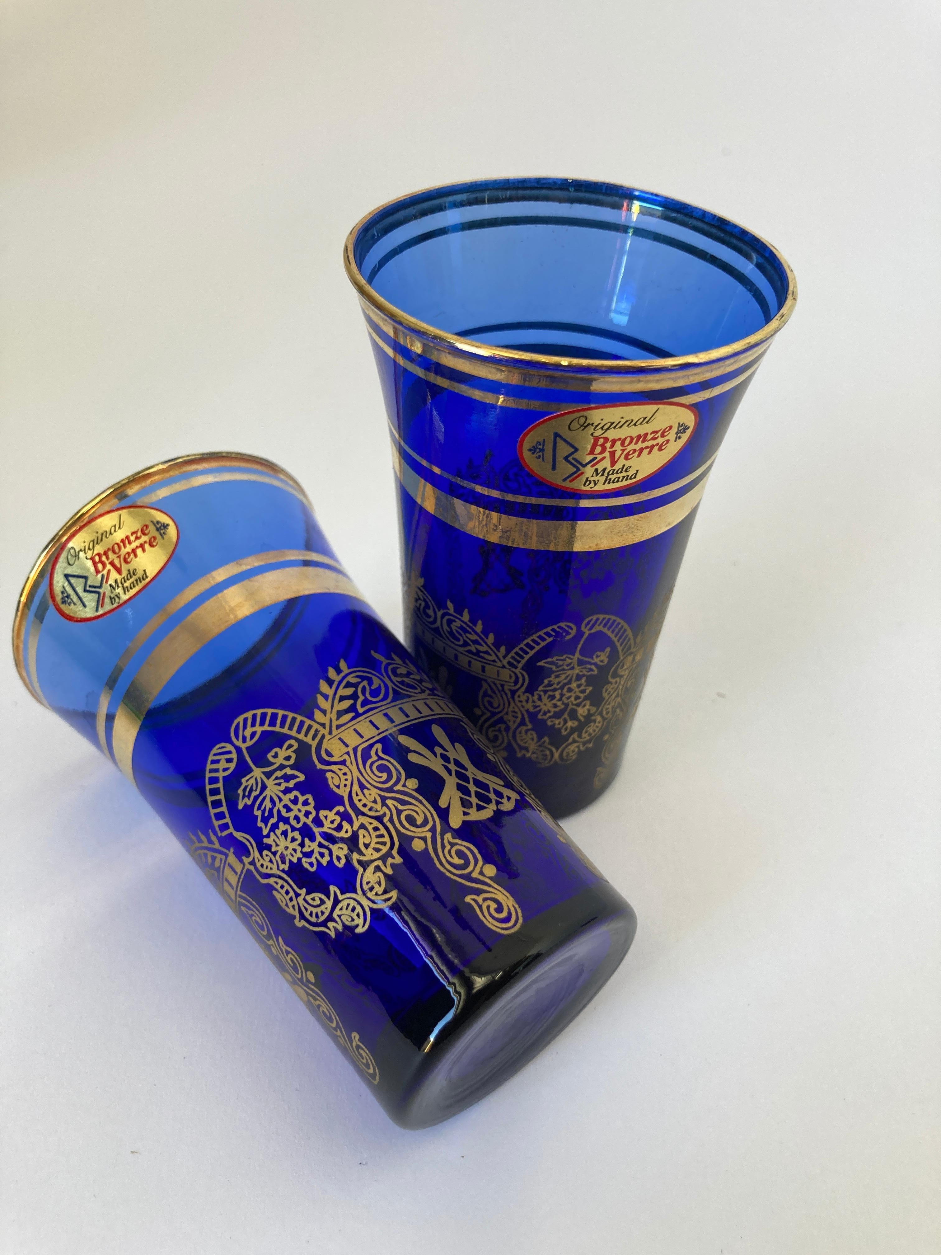 Italian Moorish Royal Blue and Gold Crystal Drinking Glasses For Sale 4