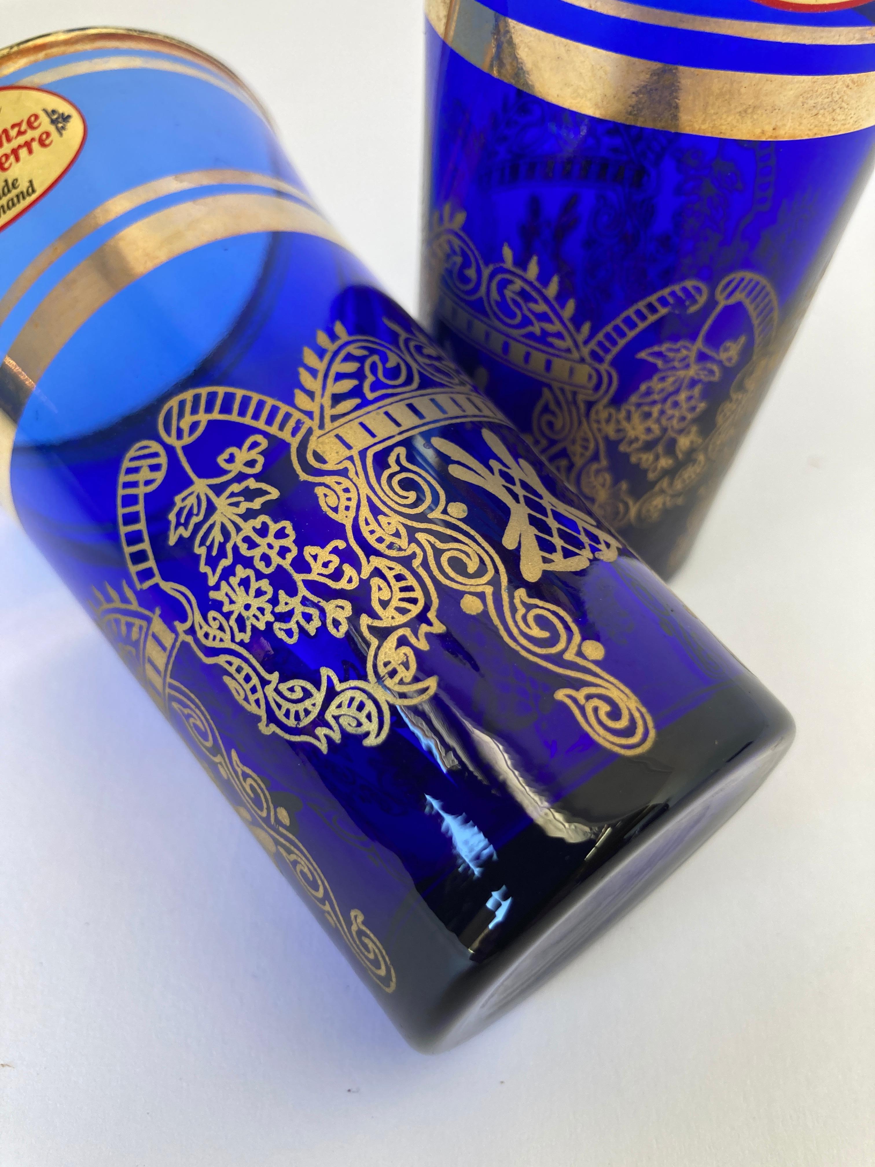 Italian Moorish Royal Blue and Gold Crystal Drinking Glasses For Sale 5