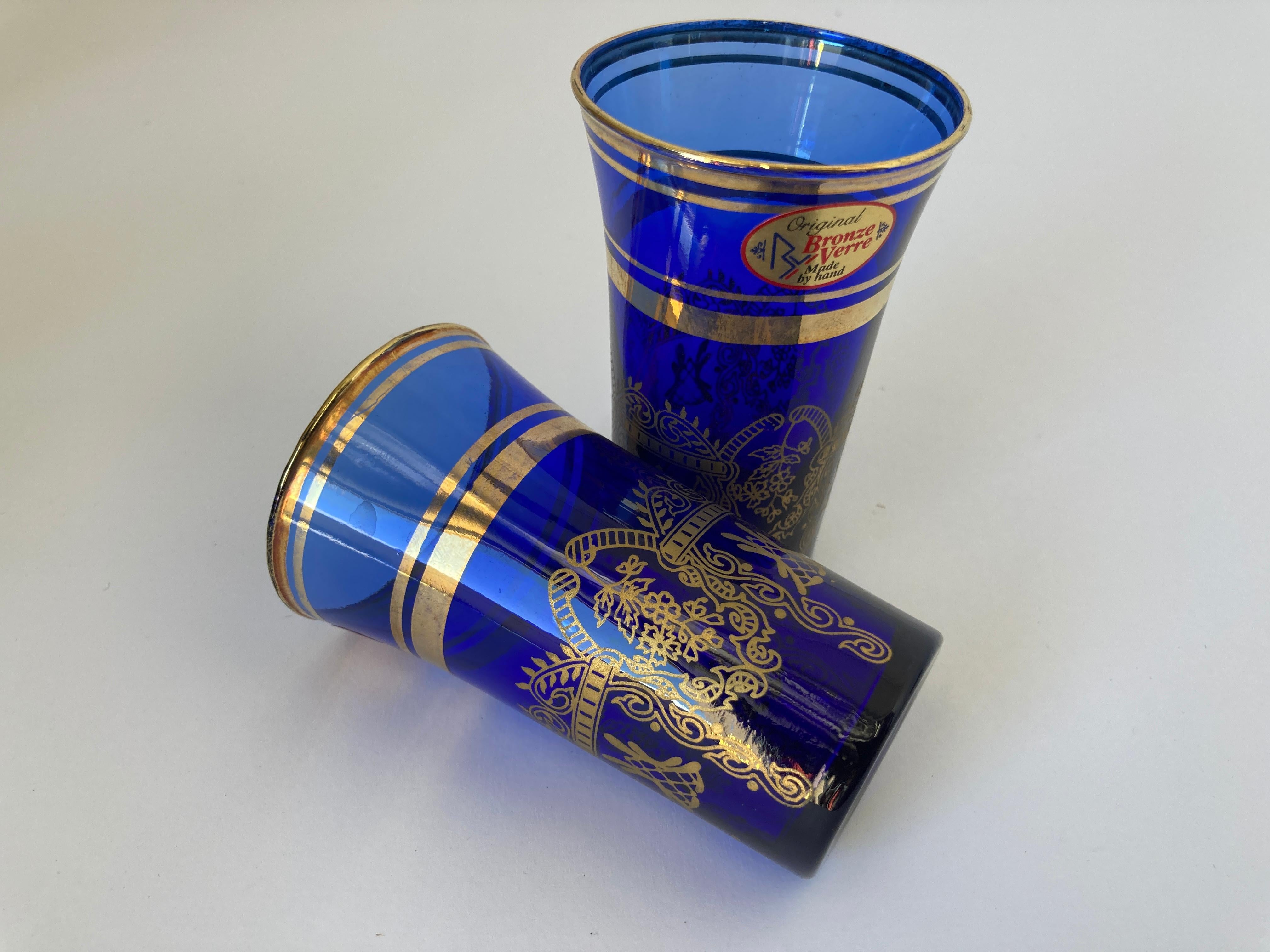 Italian Moorish Royal Blue and Gold Crystal Drinking Glasses For Sale 6