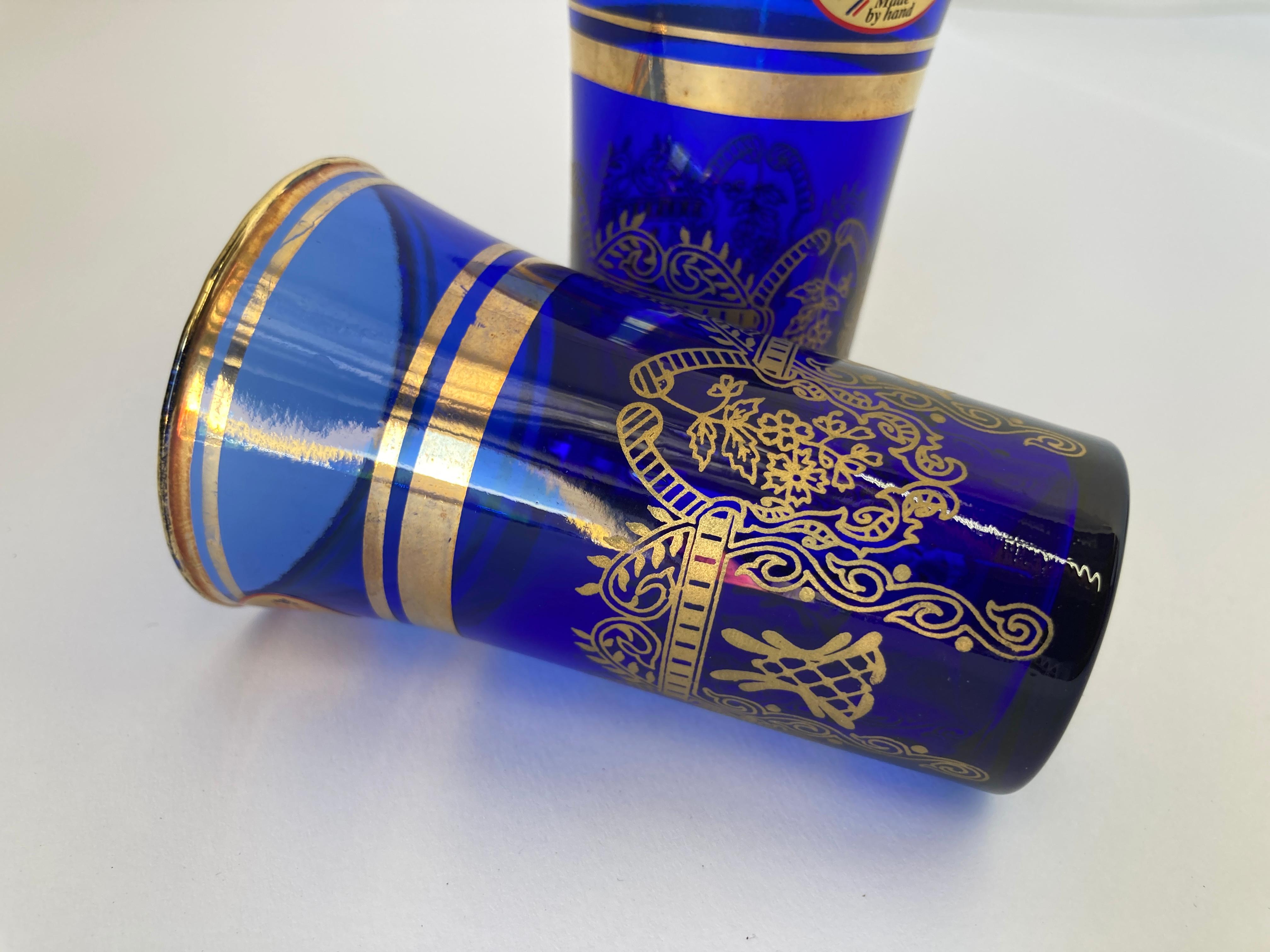 Italian Moorish Royal Blue and Gold Crystal Drinking Glasses For Sale 7