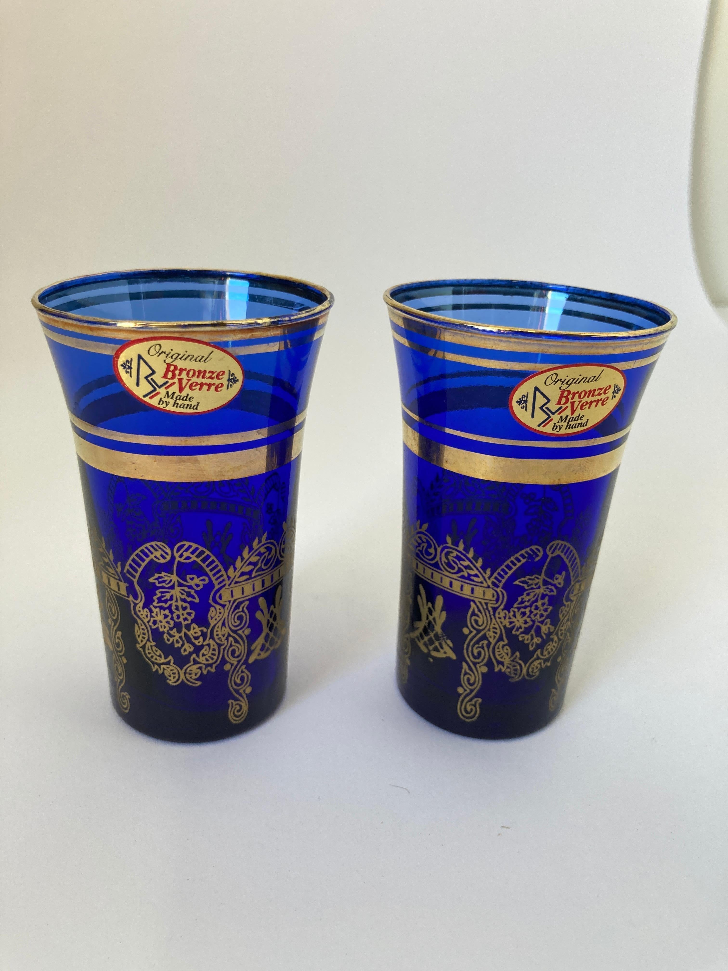 vintage blue and gold drinking glasses