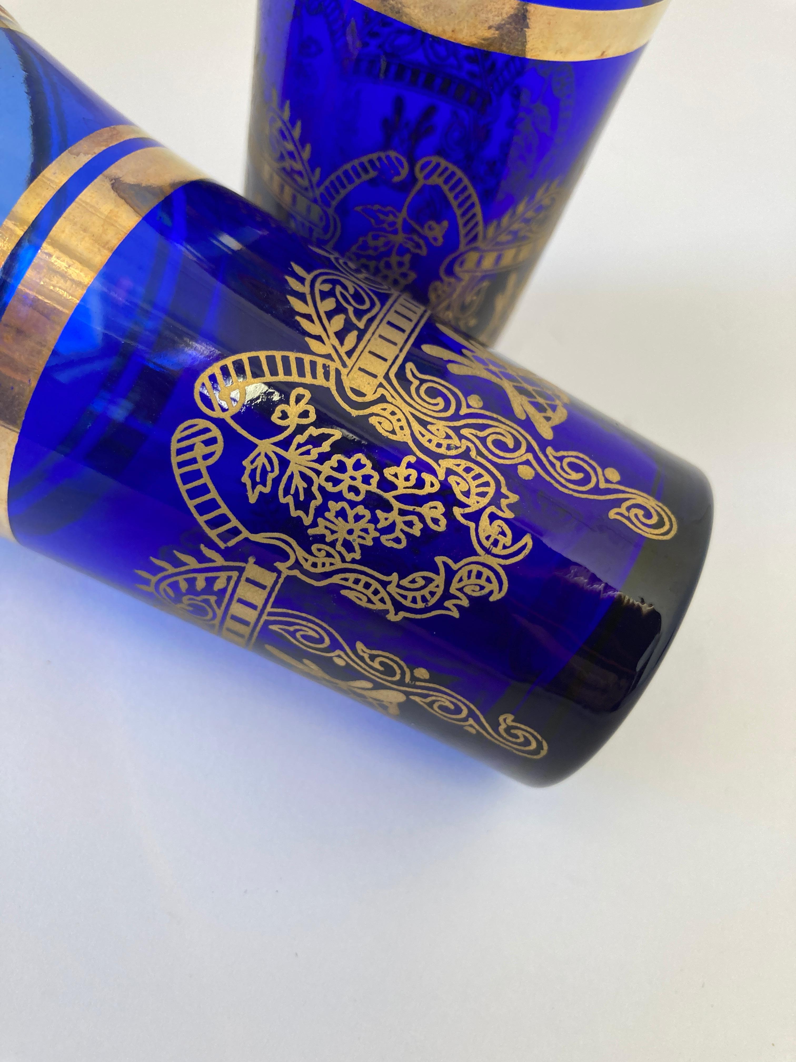 Italienische maurische königliche blaue und goldene Kristall-Getränkegläser im Angebot 2
