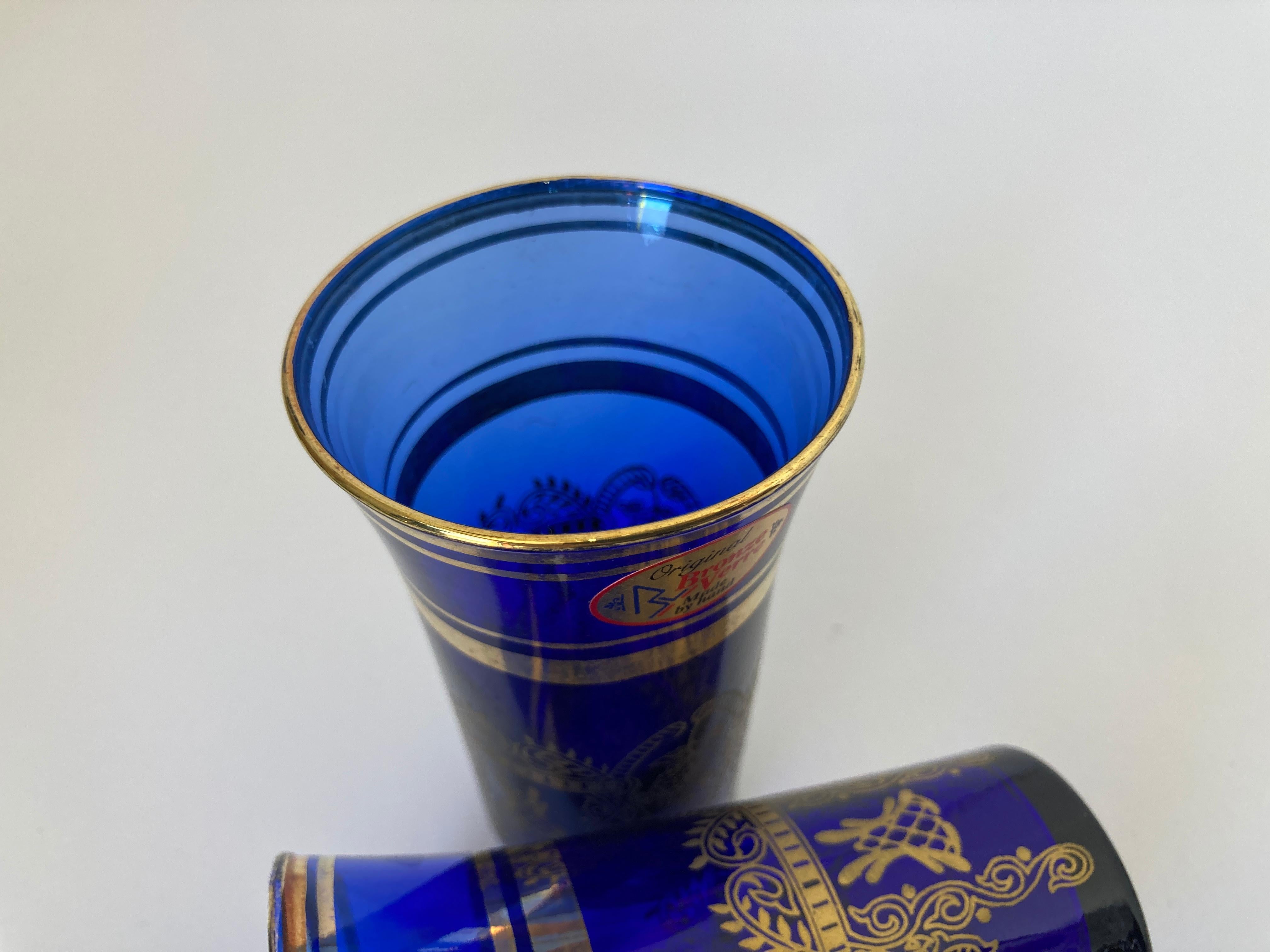 Italian Moorish Royal Blue and Gold Crystal Drinking Glasses For Sale 2