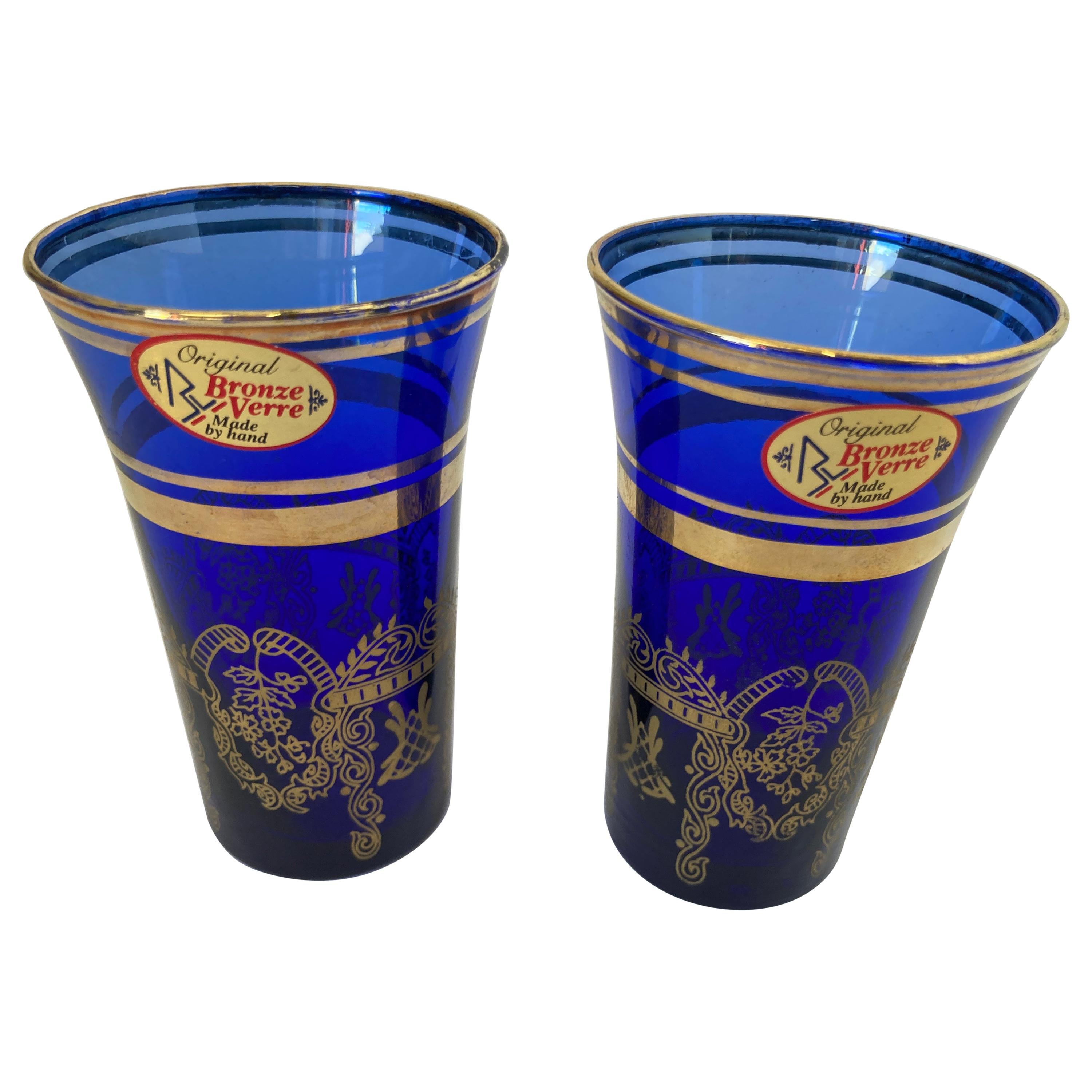 Italian Moorish Royal Blue and Gold Crystal Drinking Glasses For Sale