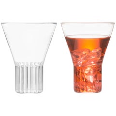 Set of Two Handcrafted Czech Clear Contemporary Rila Large Glasses, in Stock