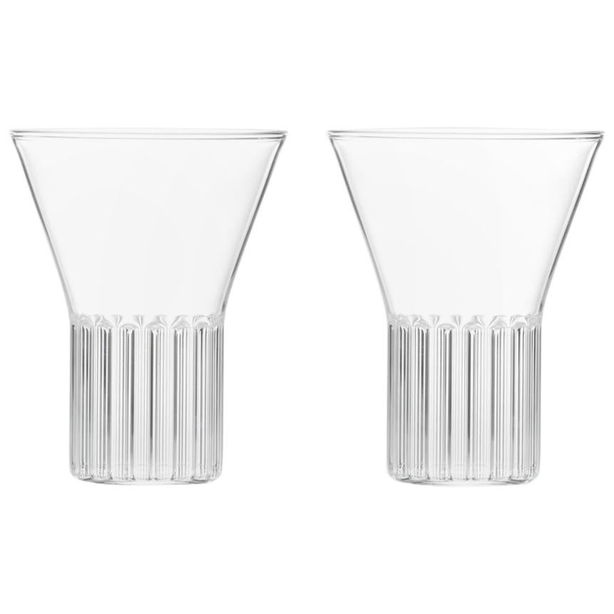 fferrone Set of 2 Handcrafted Czech Clear Contemporary Rila Medium Glasses