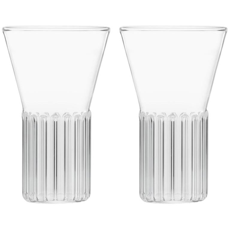 Fferrone Set of 2 Handcrafted Czech Clear Contemporary Rila Small Glasses (Jeu de 2 verres transparents contemporains en verre tchèque)