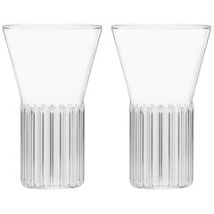 Fferrone Set of 2 Handcrafted Czech Clear Contemporary Rila Small Glasses (Jeu de 2 verres transparents contemporains en verre tchèque)