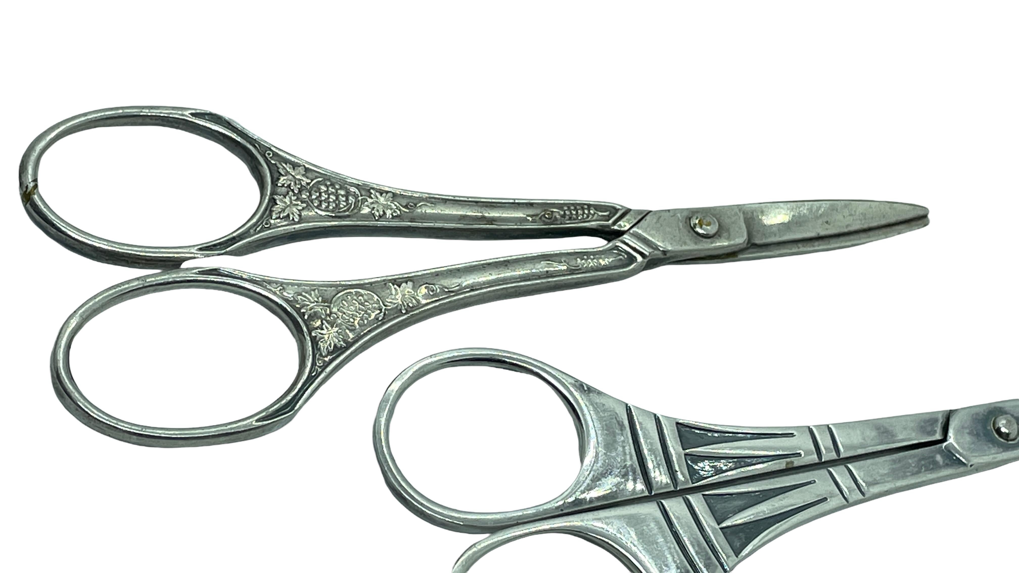 Art Deco Set of Two Handcrafted Silver Plate Scissors with Steel Blade, Sweden For Sale