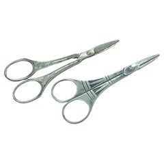 Set of Two Handcrafted Silver Plate Scissors with Steel Blade, Sweden