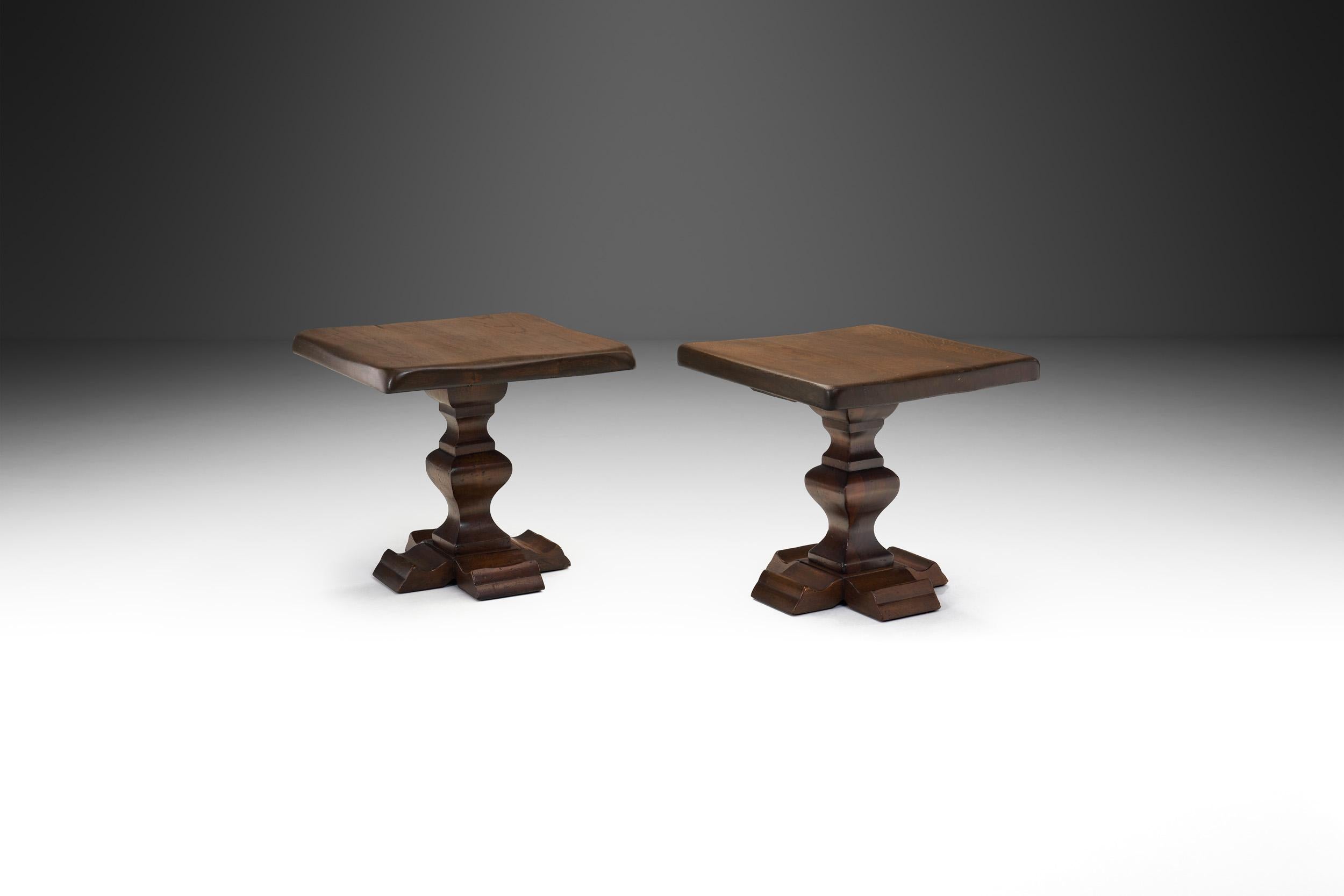 Mid-Century Modern Set of Two Handcrafted Wood Side Tables, Europe 1970s