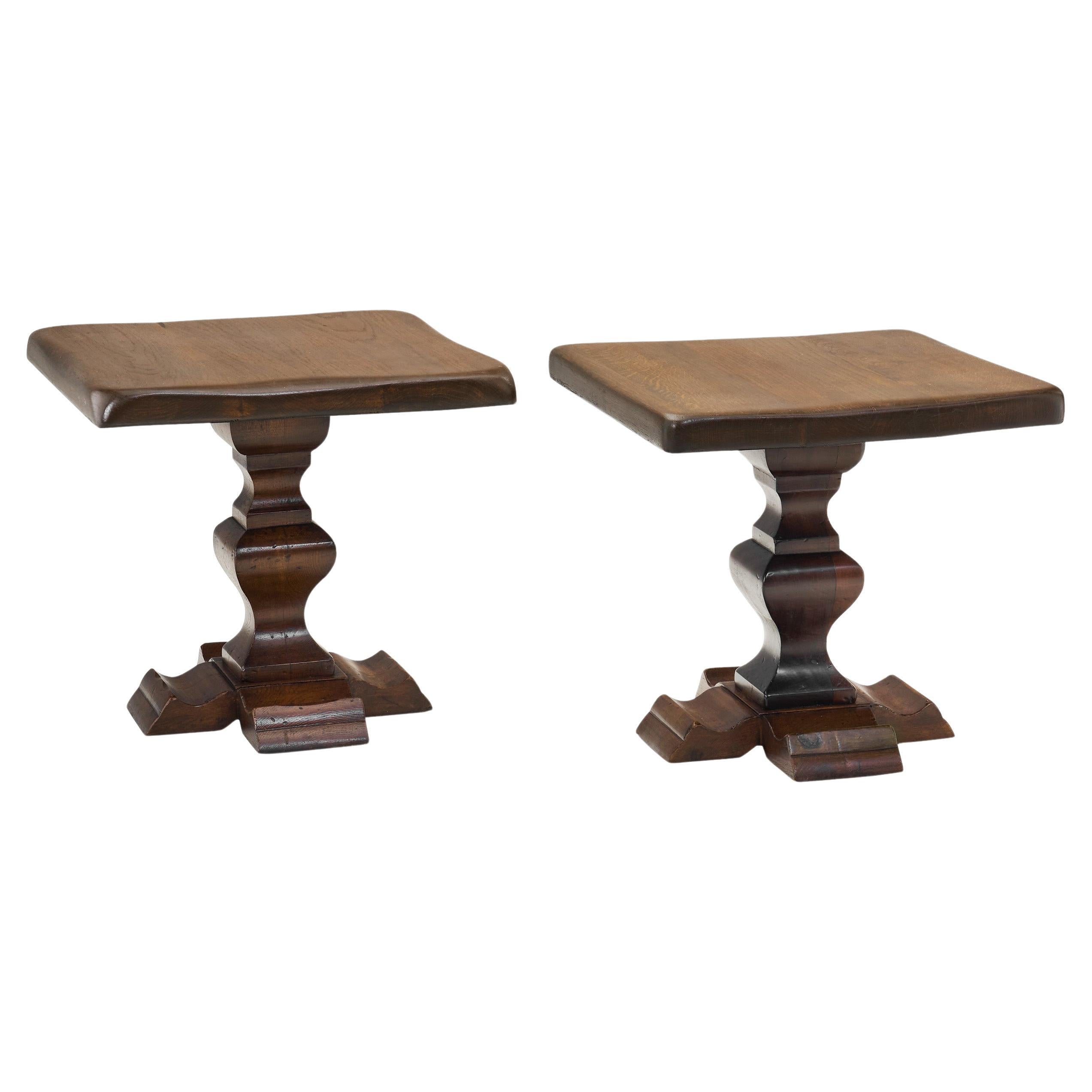 Set of Two Handcrafted Wood Side Tables, Europe 1970s