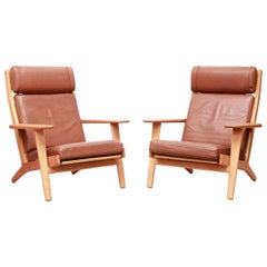 Set of Two Hans J Wegner GE290 Leather Lounge Chairs for GETAMA, 1960s