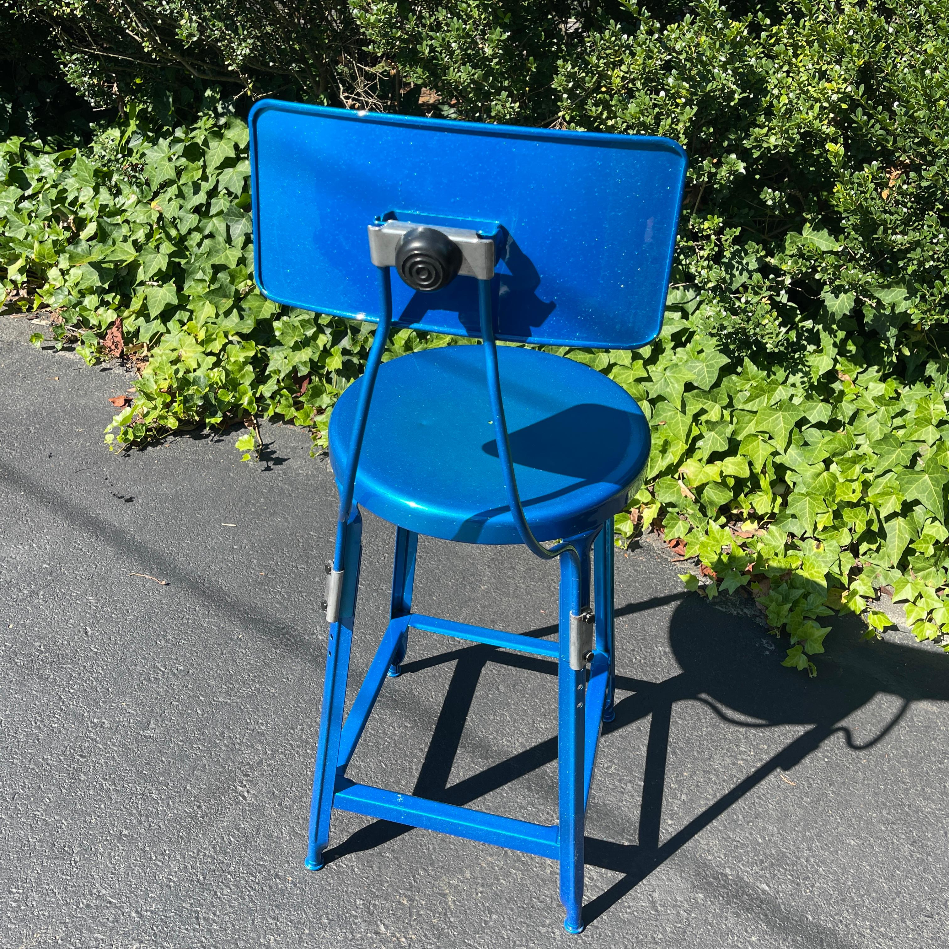 Set of Two Heavy Industrial Bar Stools in Powder Coated Blue For Sale 10