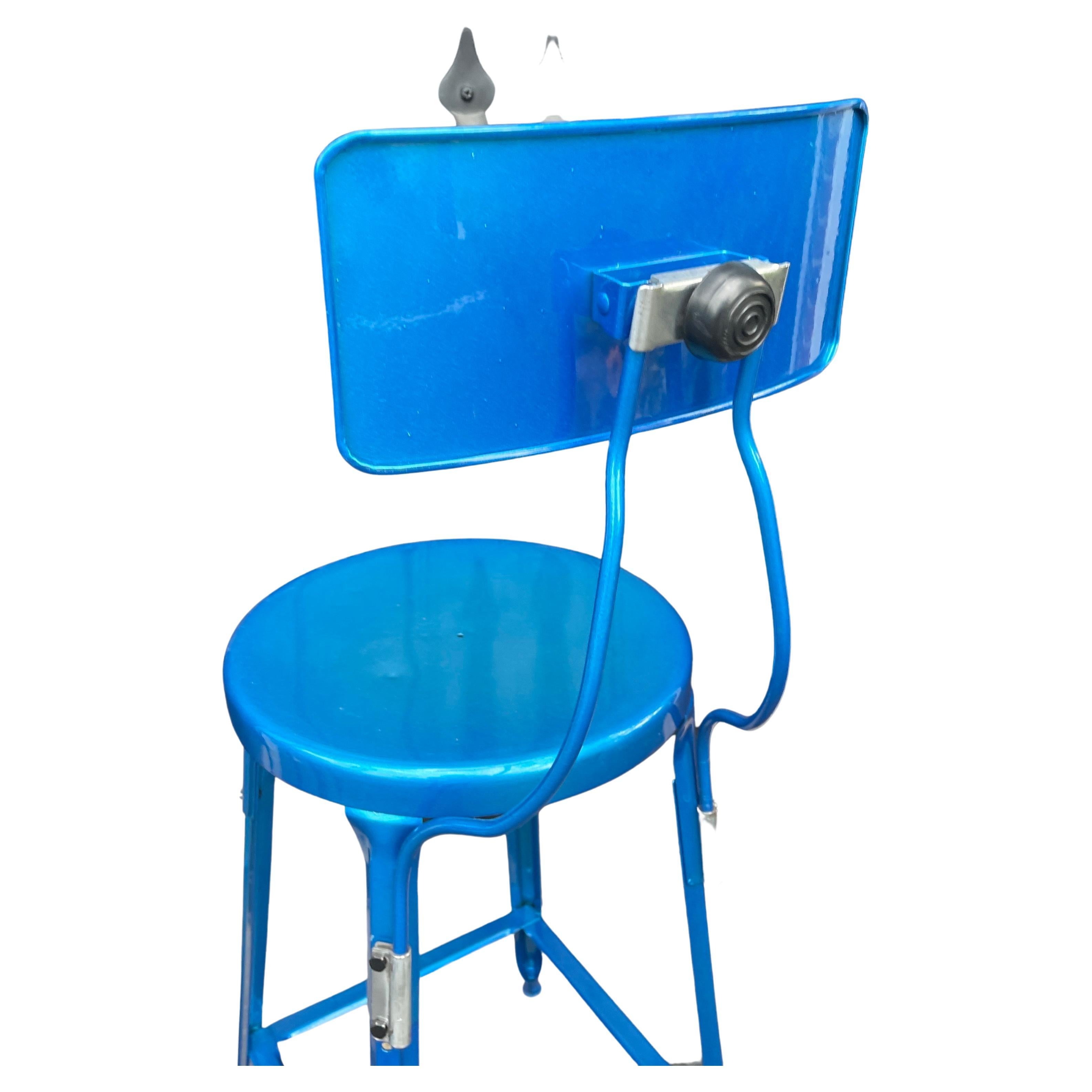 Set of Two Heavy Industrial Bar Stools in Powder Coated Blue For Sale 2