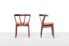 Set of Two Henning Kjaernulf Model 225 Chairs for Bruno Hansen in Teak with Cane