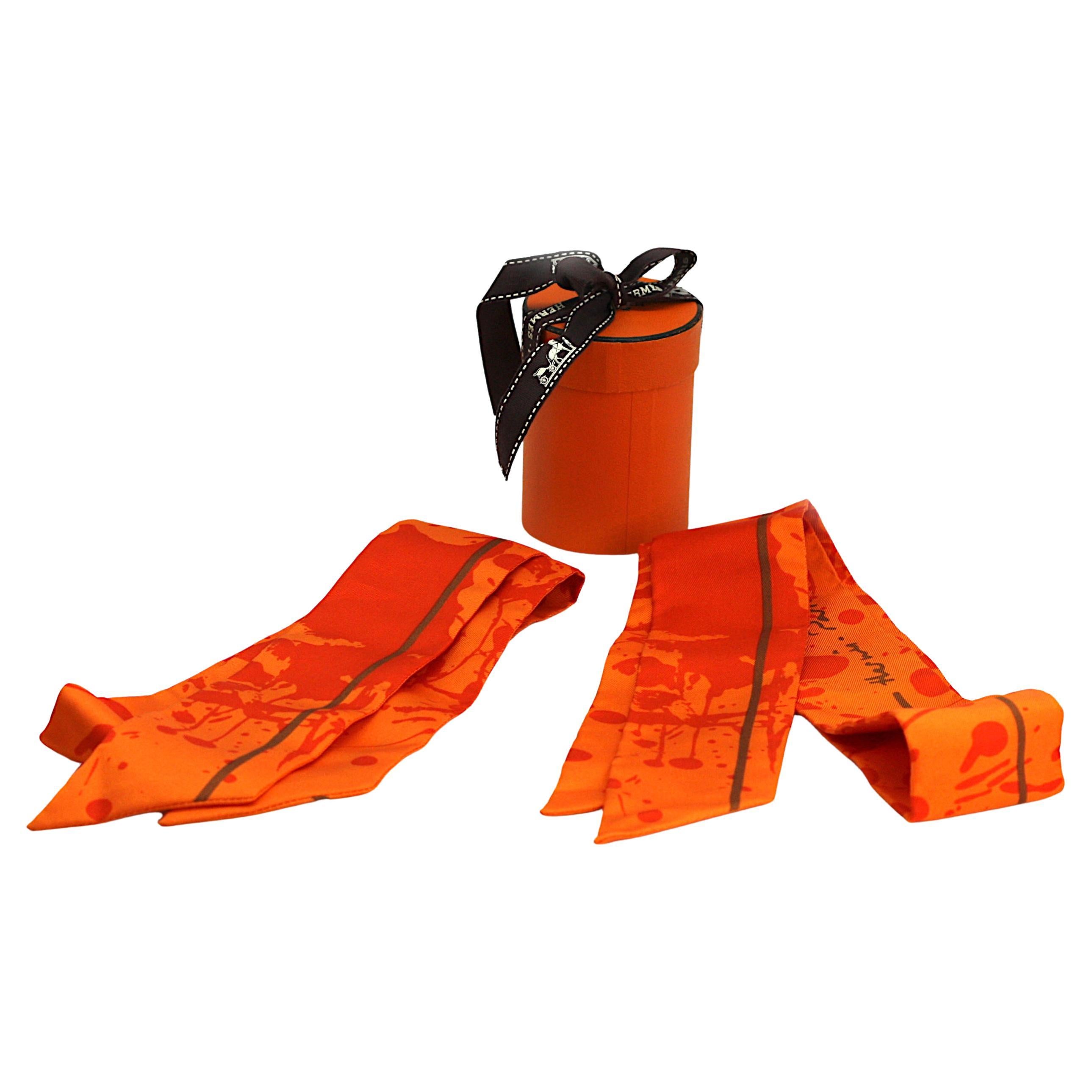 Set of Two Hermes Silk Twilly Scarves