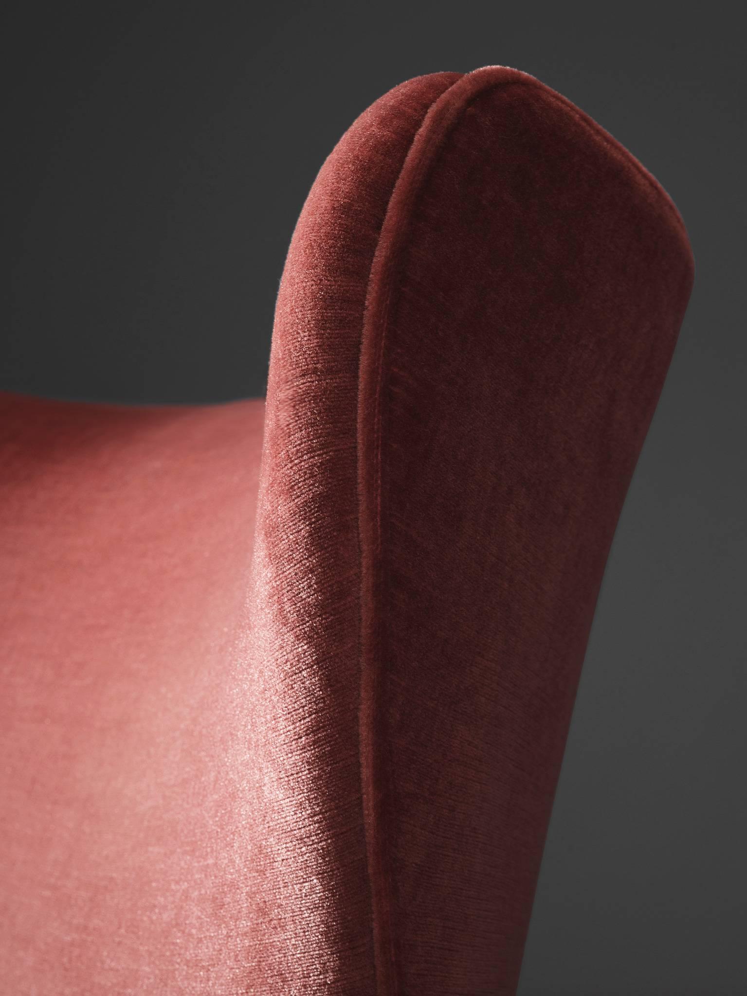 Italian Set of Two High Wingback Chairs in Raspberry Pink Velvet