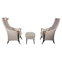Set Of Two Highback Lounge Chairs and Footstool by Umberto Asnago, 1980