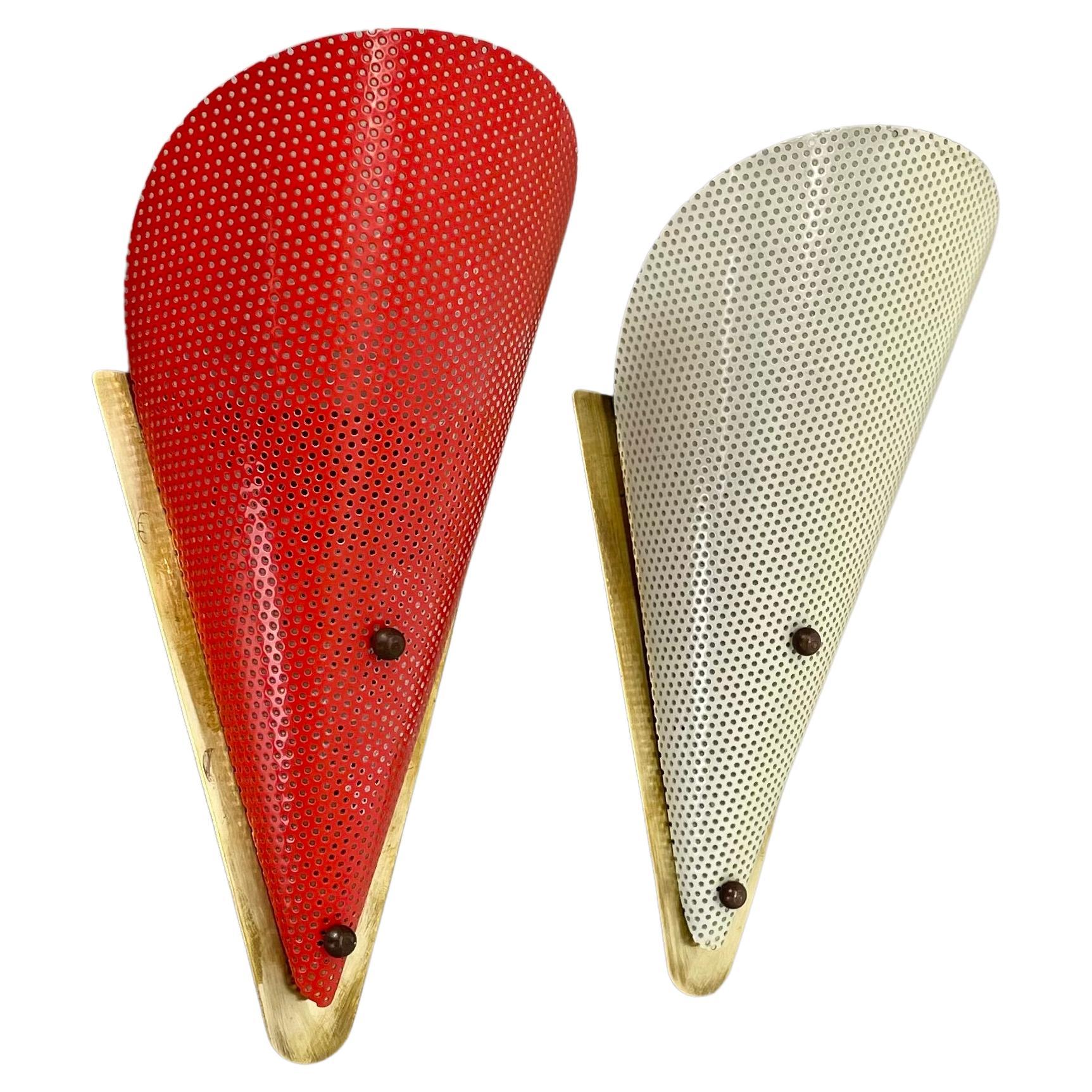 set of two hole pattern Theatre Wall Light Sconces MATEGOT Style, France, 1950