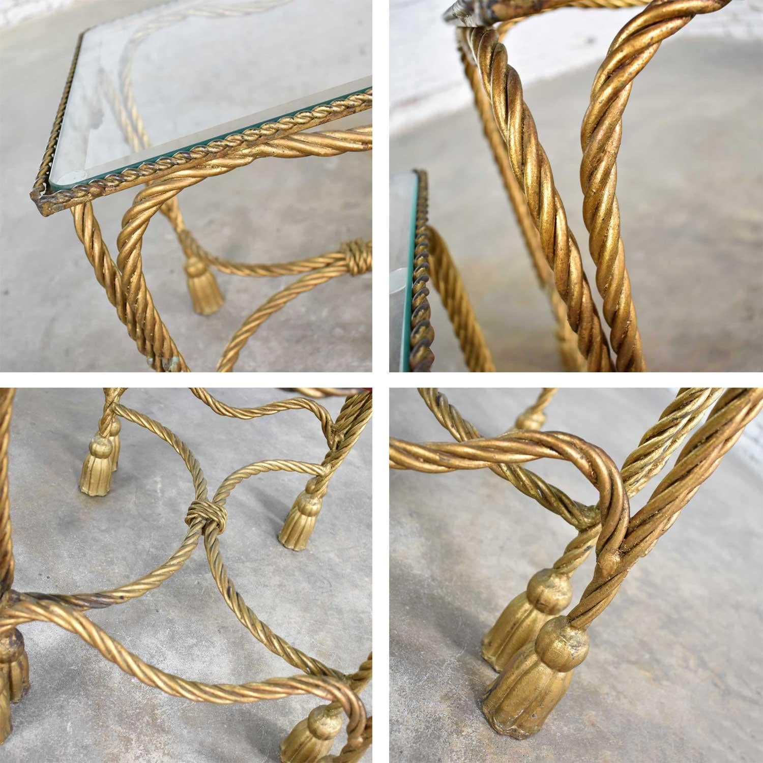 Set of Two Hollywood Regency Gilt Rope and Tassel Nesting Tables with Glass Tops 9