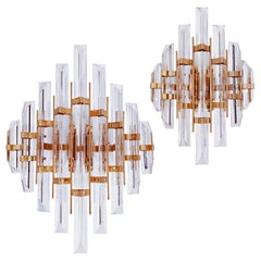 Set of two Hollywood Regency gilt sconces in the style of Venini, Italy, 1980s