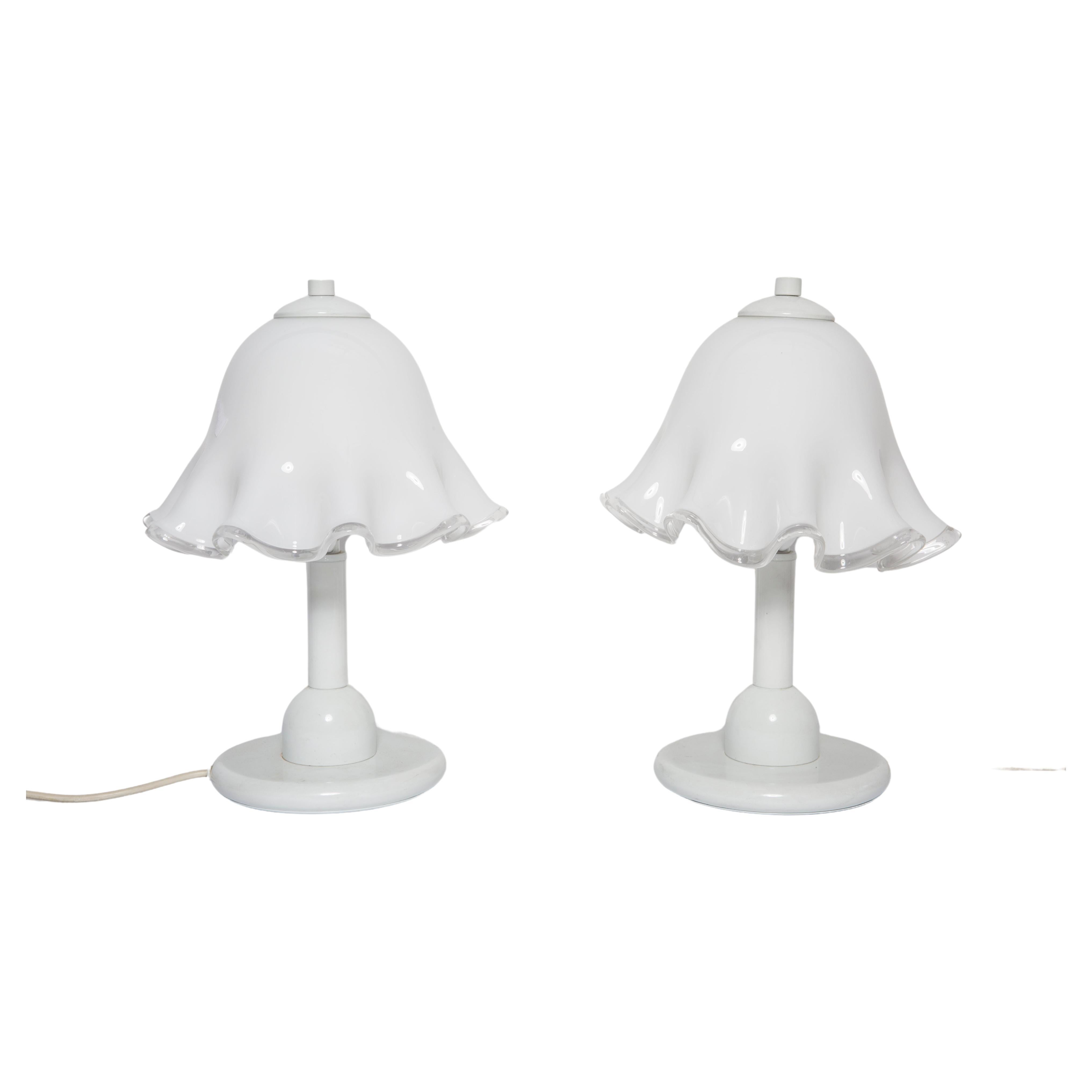Set of Two Hollywood Regency Table Lamps, White Flowers, Italy, 1960s