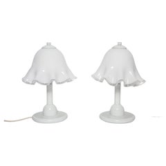 Set of Two Hollywood Regency Table Lamps, White Flowers, Italy, 1960s